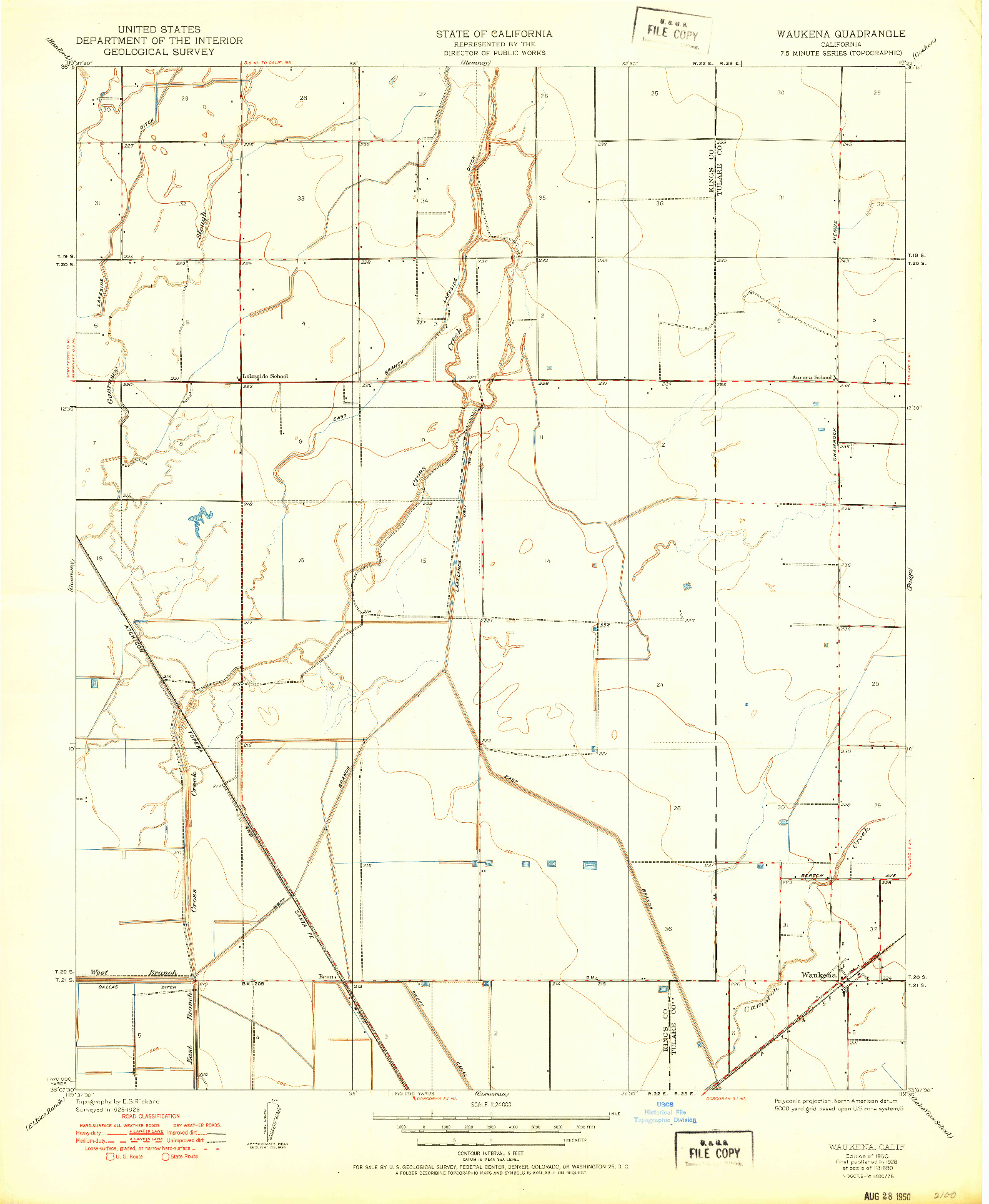 USGS 1:24000-SCALE QUADRANGLE FOR WAUKENA, CA 1950