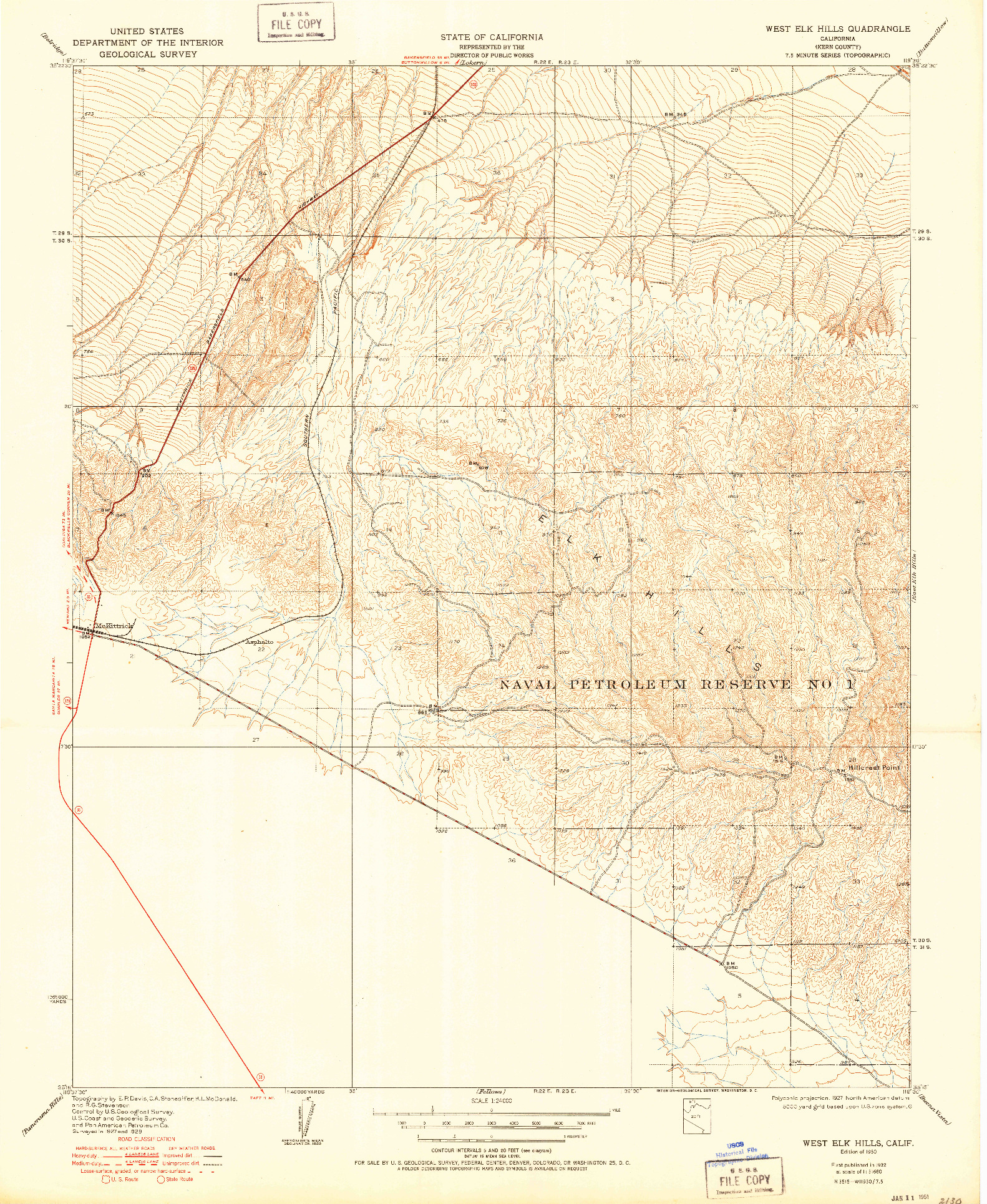 USGS 1:24000-SCALE QUADRANGLE FOR WEST ELK HILLS, CA 1950