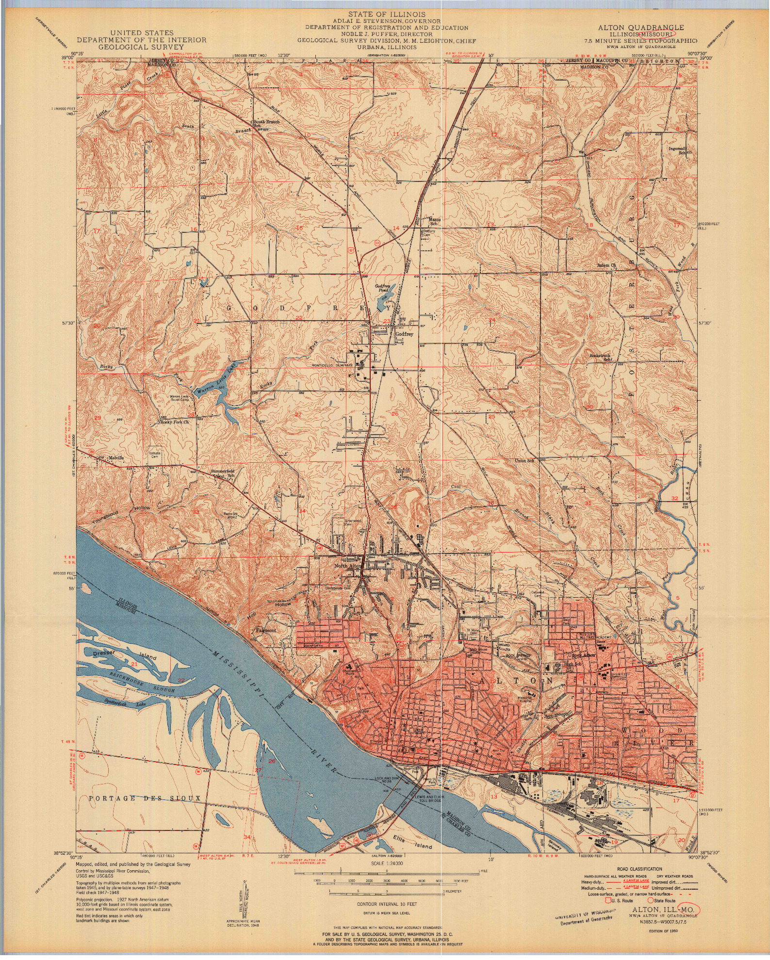 USGS 1:24000-SCALE QUADRANGLE FOR ALTON, IL 1950