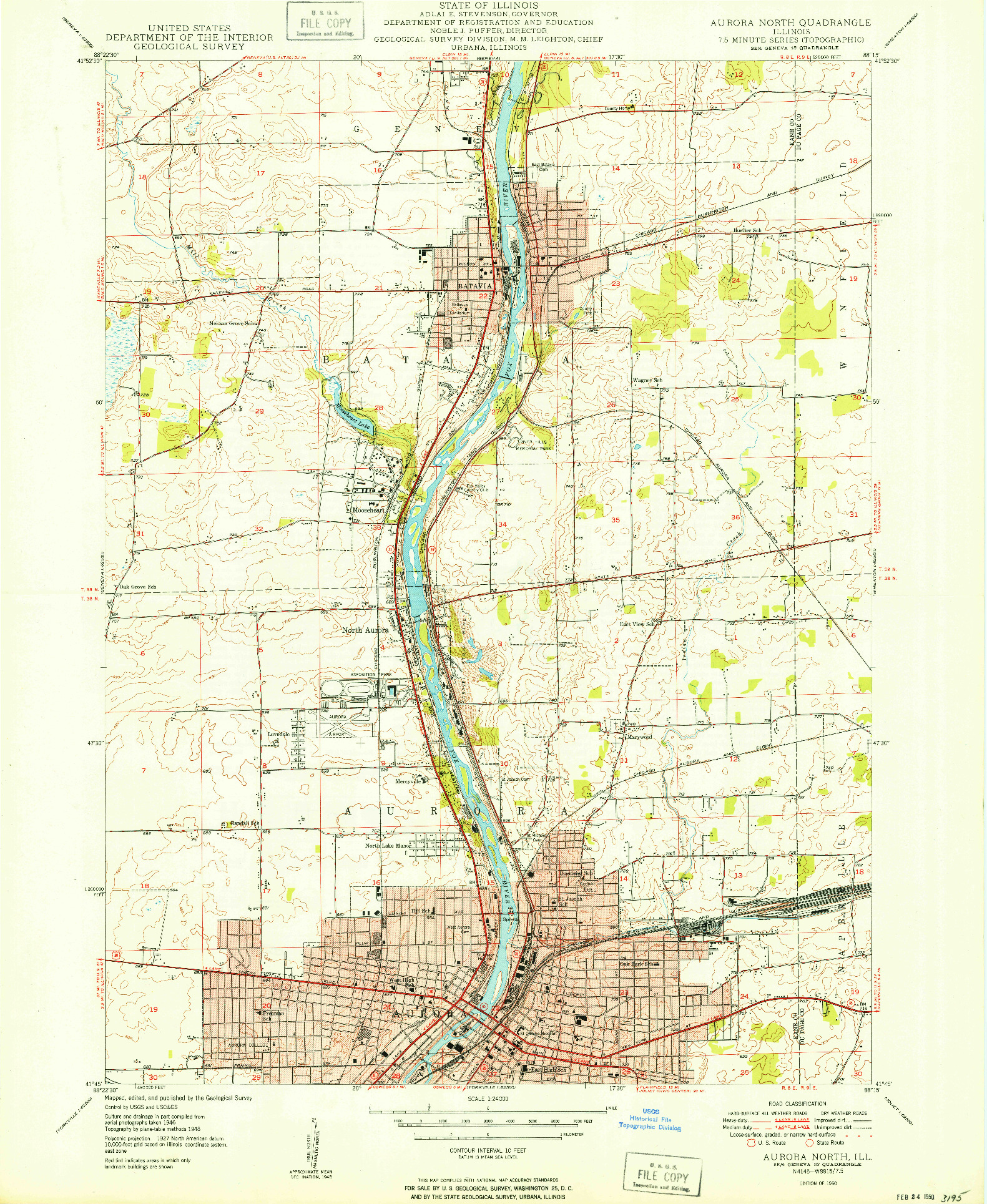 USGS 1:24000-SCALE QUADRANGLE FOR AURORA NORTH, IL 1950