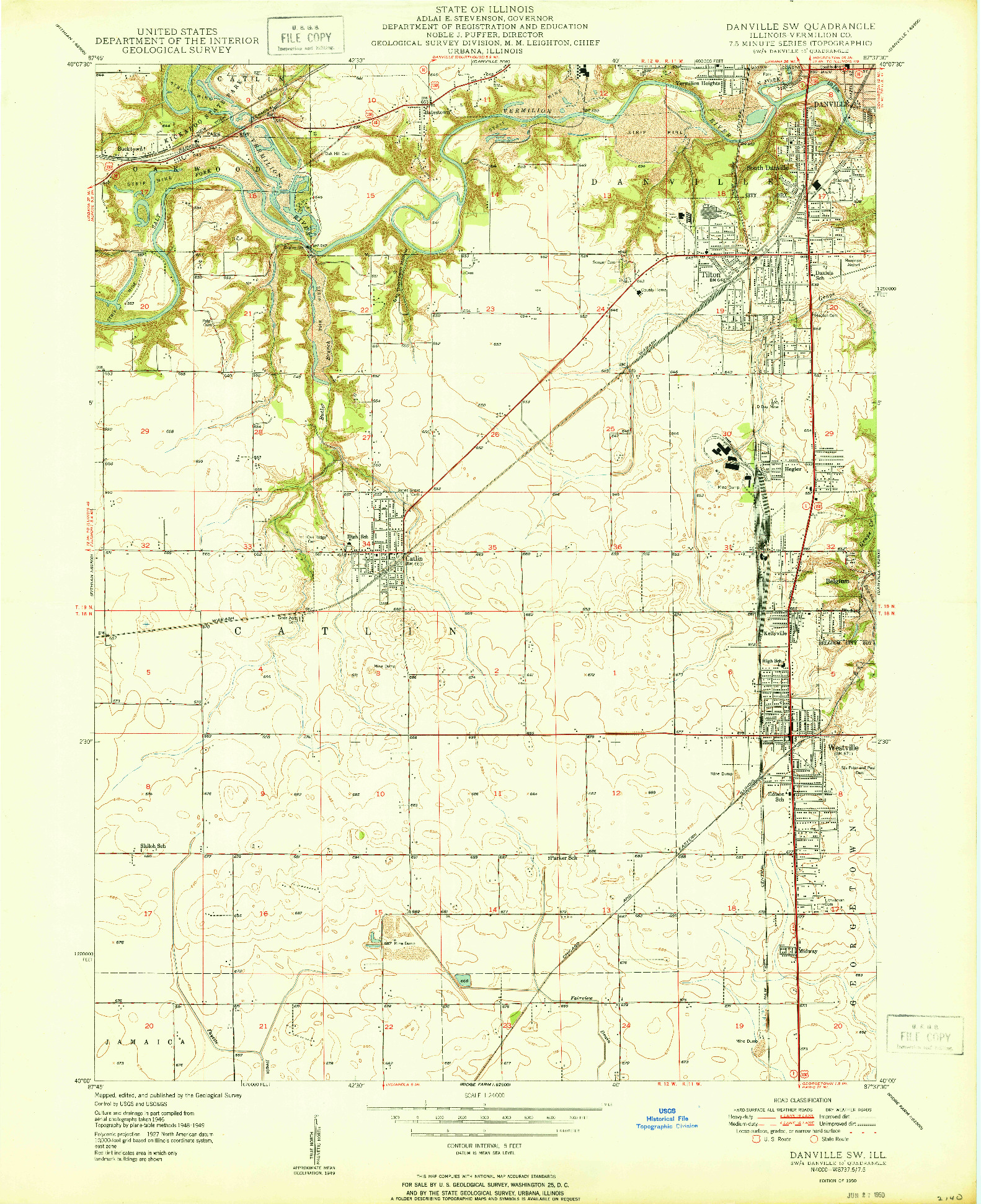USGS 1:24000-SCALE QUADRANGLE FOR DANVILLE SW, IL 1950