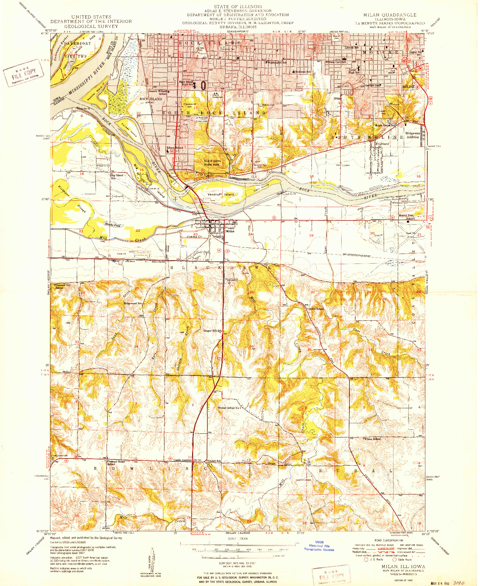 USGS 1:24000-SCALE QUADRANGLE FOR MILAN, IL 1950