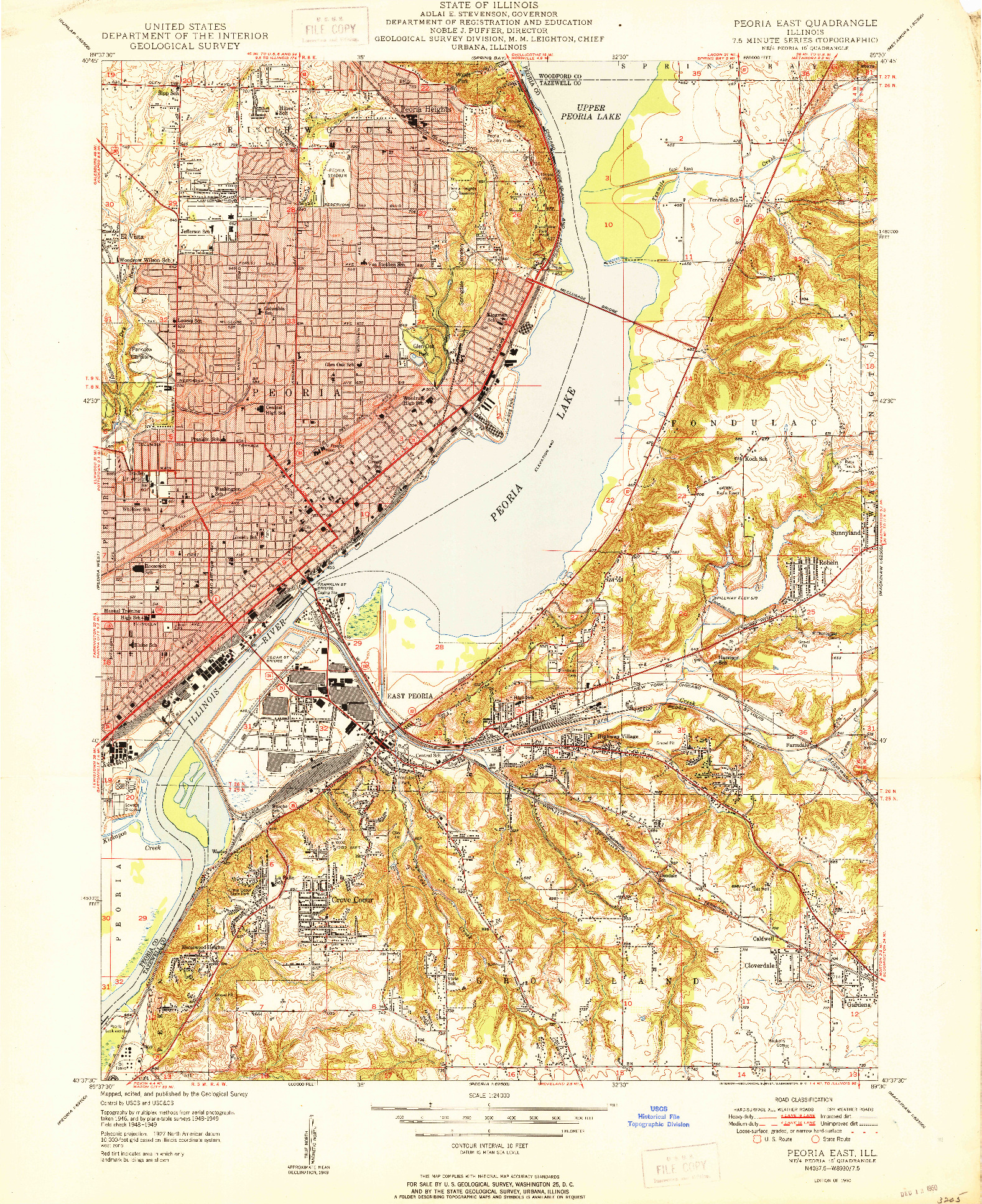 USGS 1:24000-SCALE QUADRANGLE FOR PEORIA EAST, IL 1950