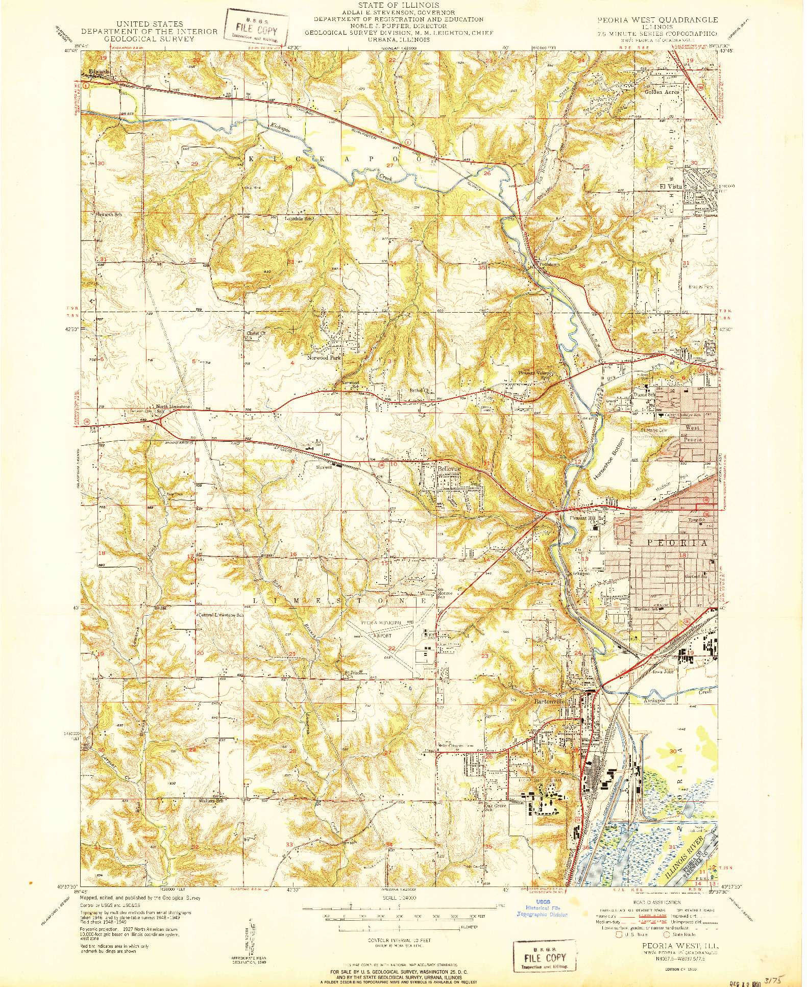 USGS 1:24000-SCALE QUADRANGLE FOR PEORIA WEST, IL 1950