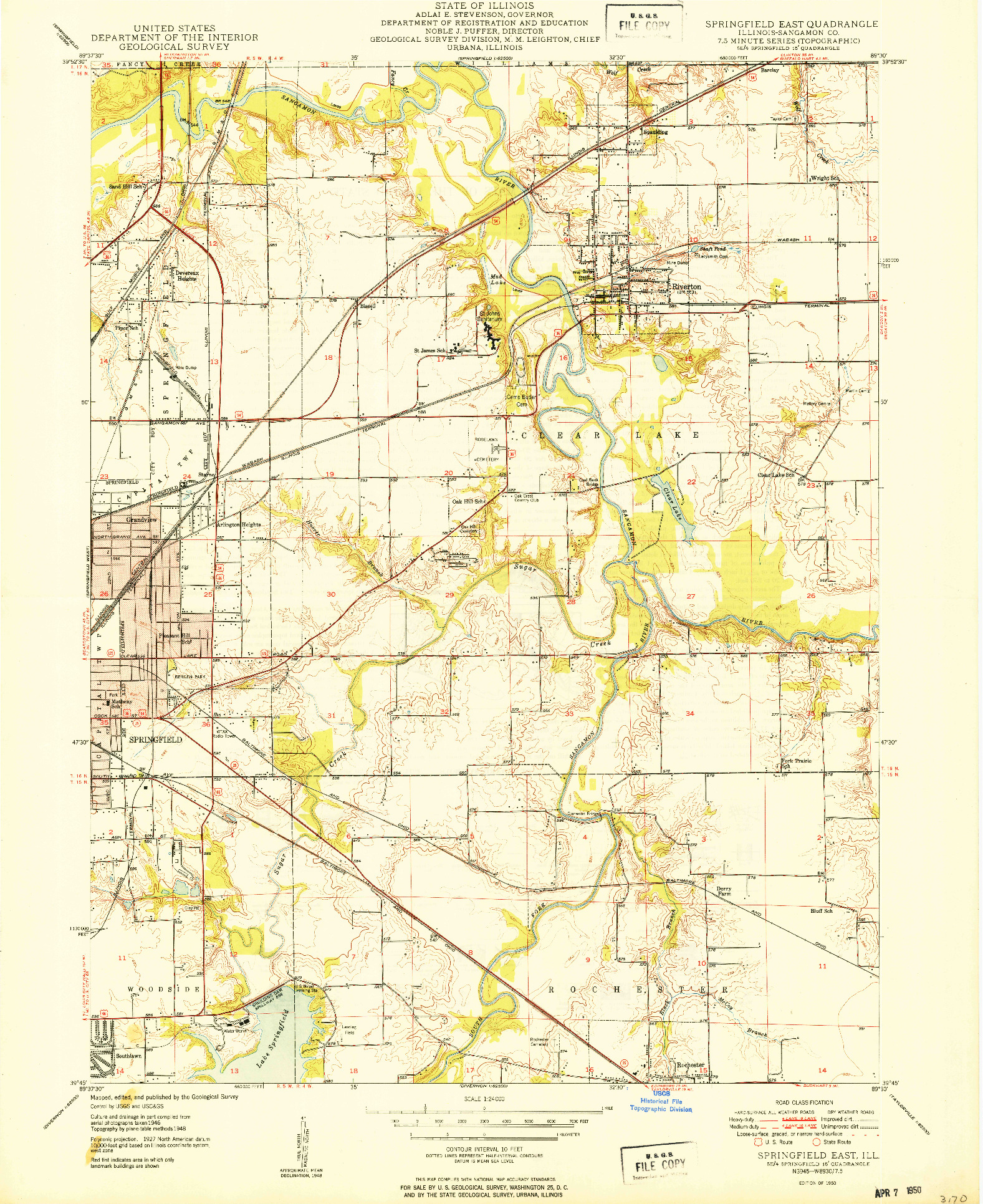 USGS 1:24000-SCALE QUADRANGLE FOR SPRINGFIELD EAST, IL 1950