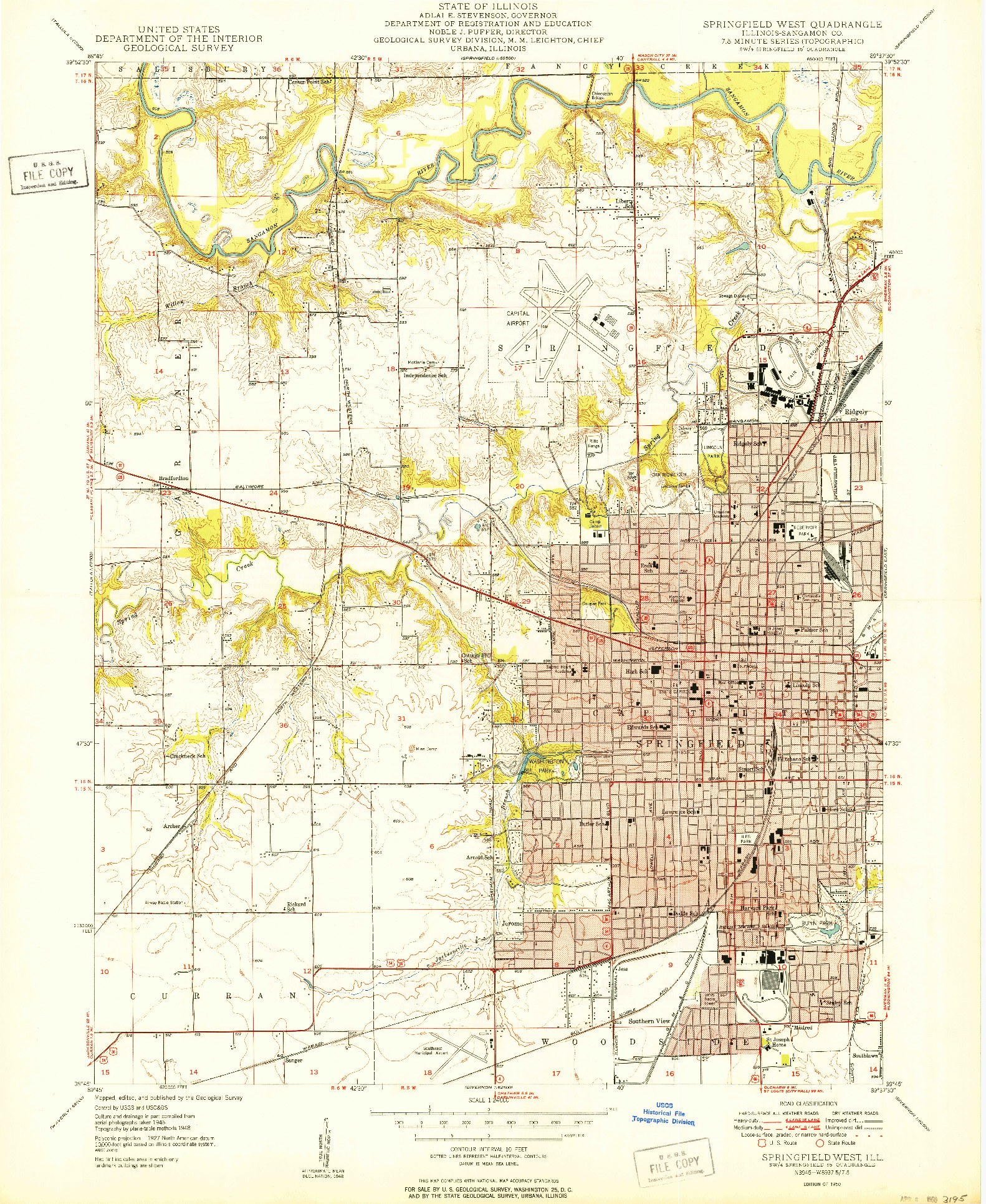 USGS 1:24000-SCALE QUADRANGLE FOR SPRINGFIELD WEST, IL 1950