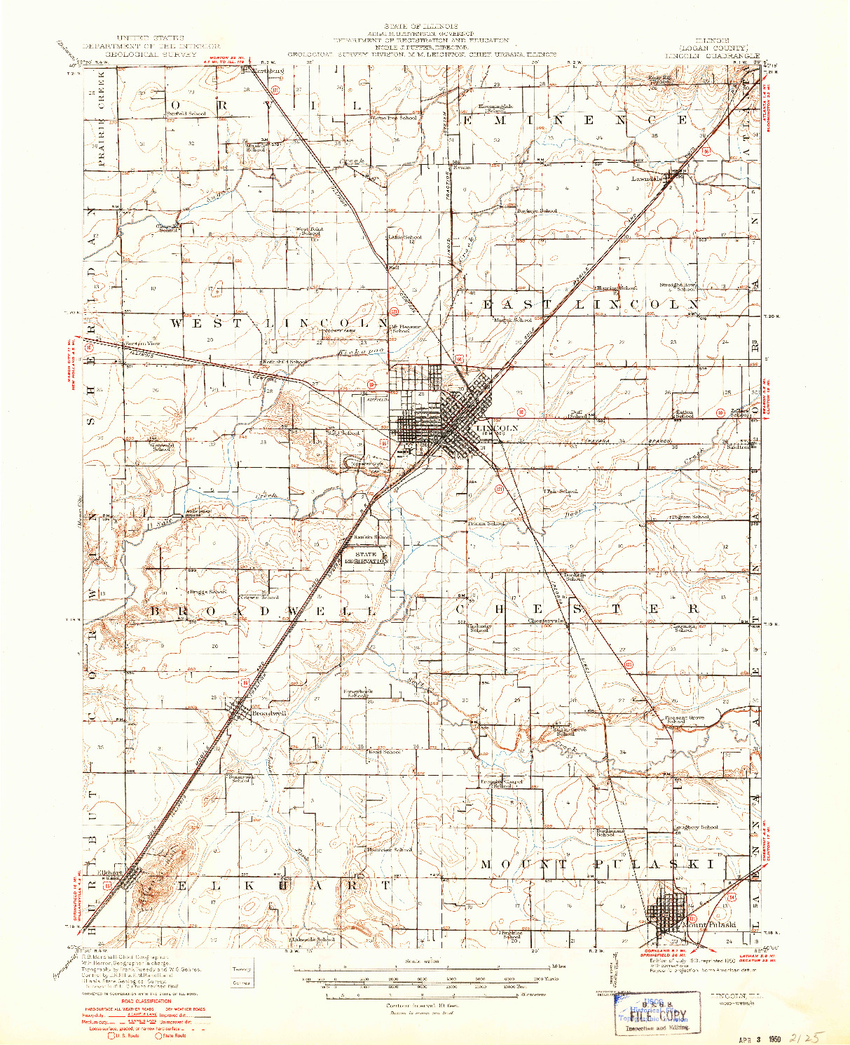 USGS 1:62500-SCALE QUADRANGLE FOR LINCOLN, IL 1913