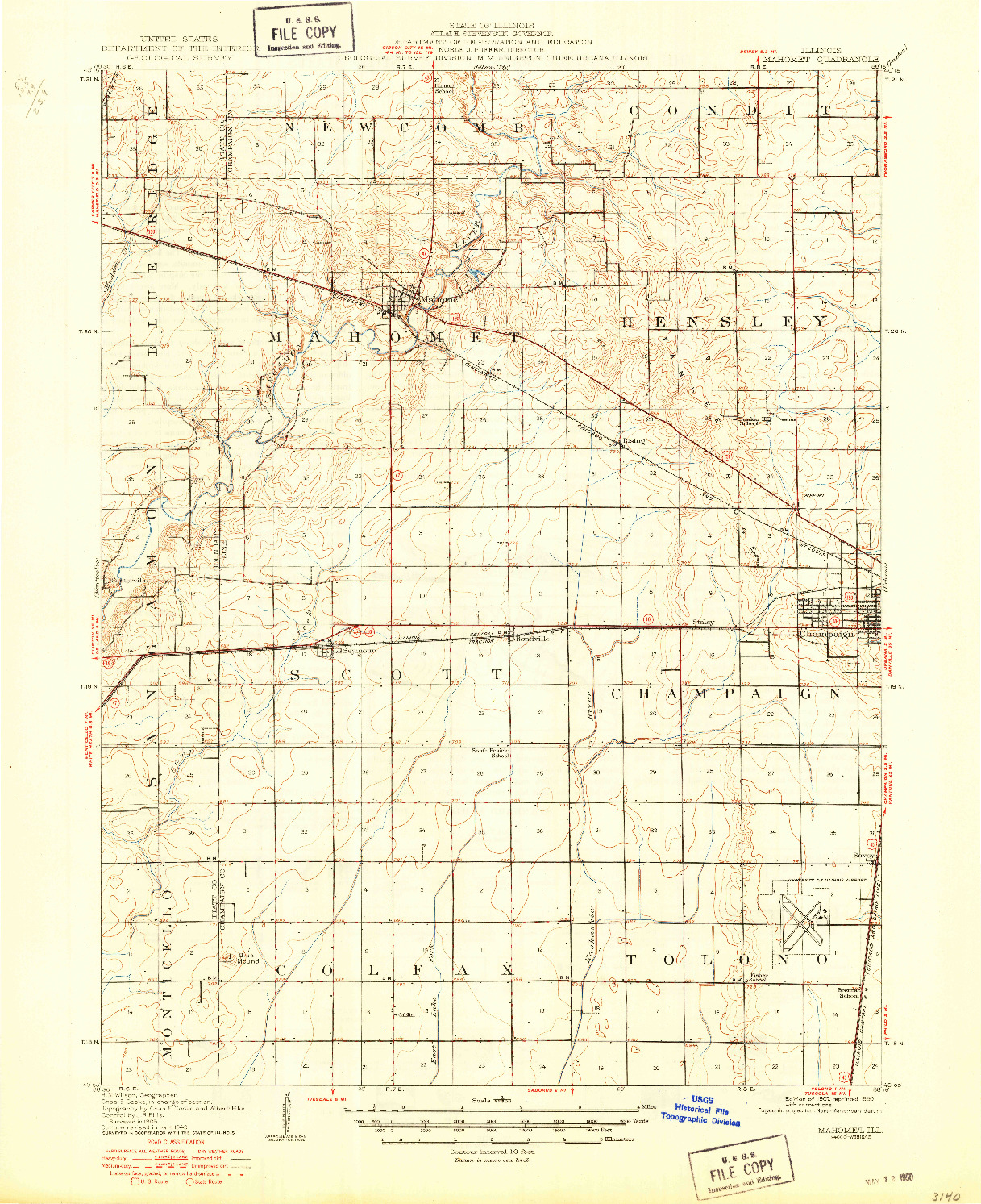 USGS 1:62500-SCALE QUADRANGLE FOR MAHOMET, IL 1907