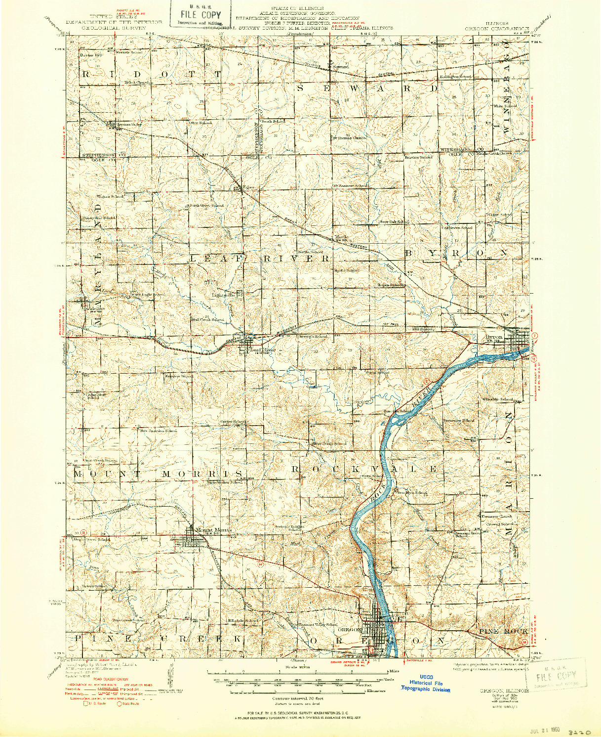 USGS 1:62500-SCALE QUADRANGLE FOR OREGON, IL 1924