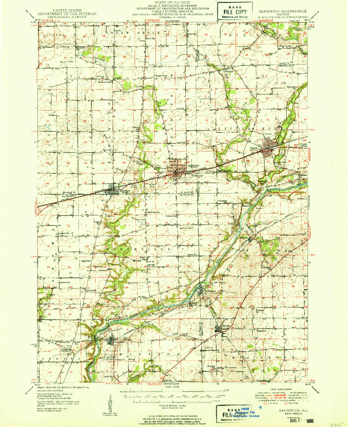 USGS 1:62500-SCALE QUADRANGLE FOR SANDWICH, IL 1950