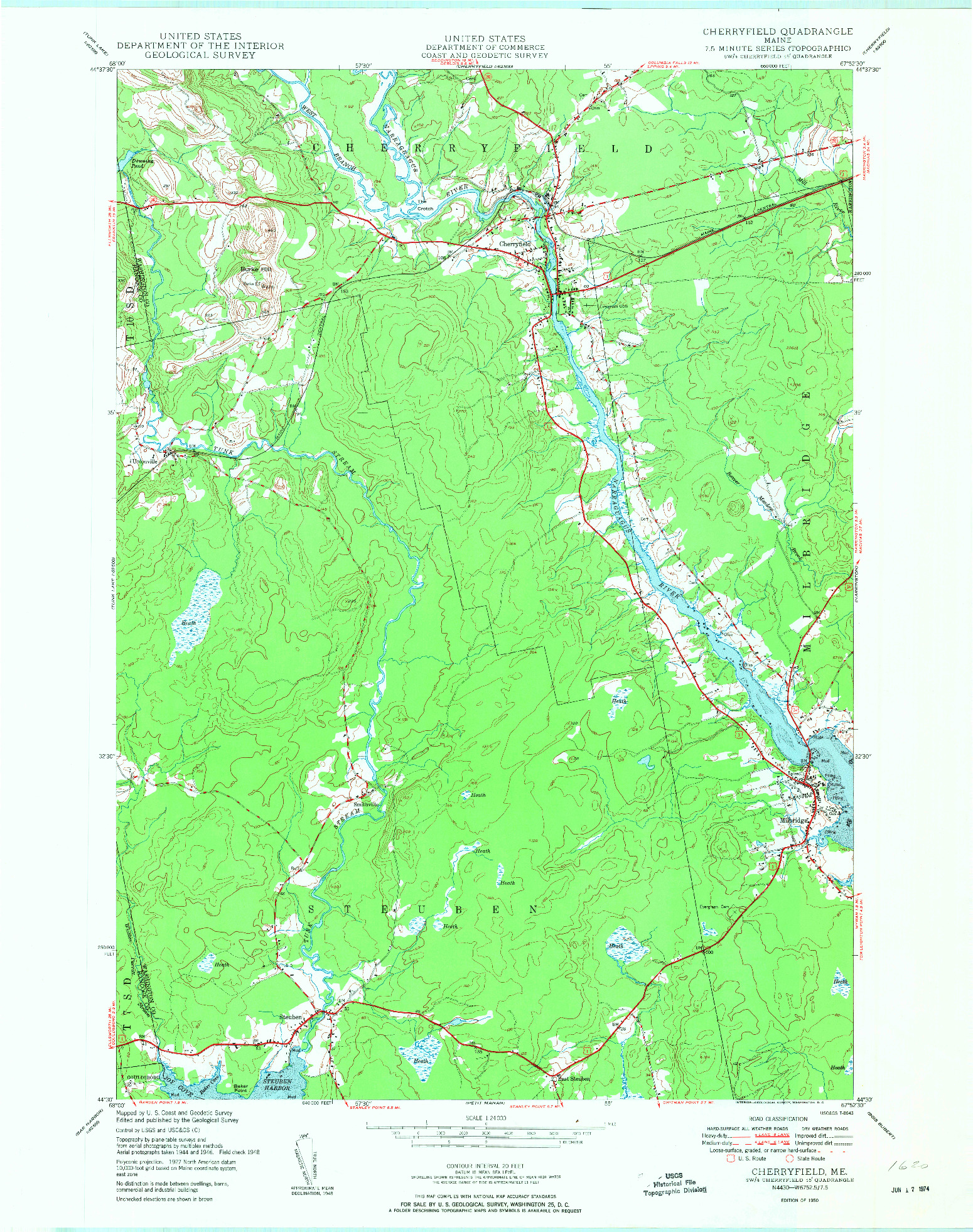 USGS 1:24000-SCALE QUADRANGLE FOR CHERRYFIELD, ME 1950