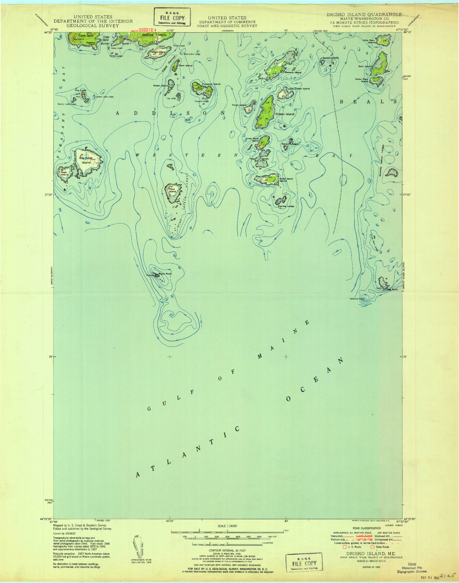 USGS 1:24000-SCALE QUADRANGLE FOR DRISKO ISLAND, ME 1950