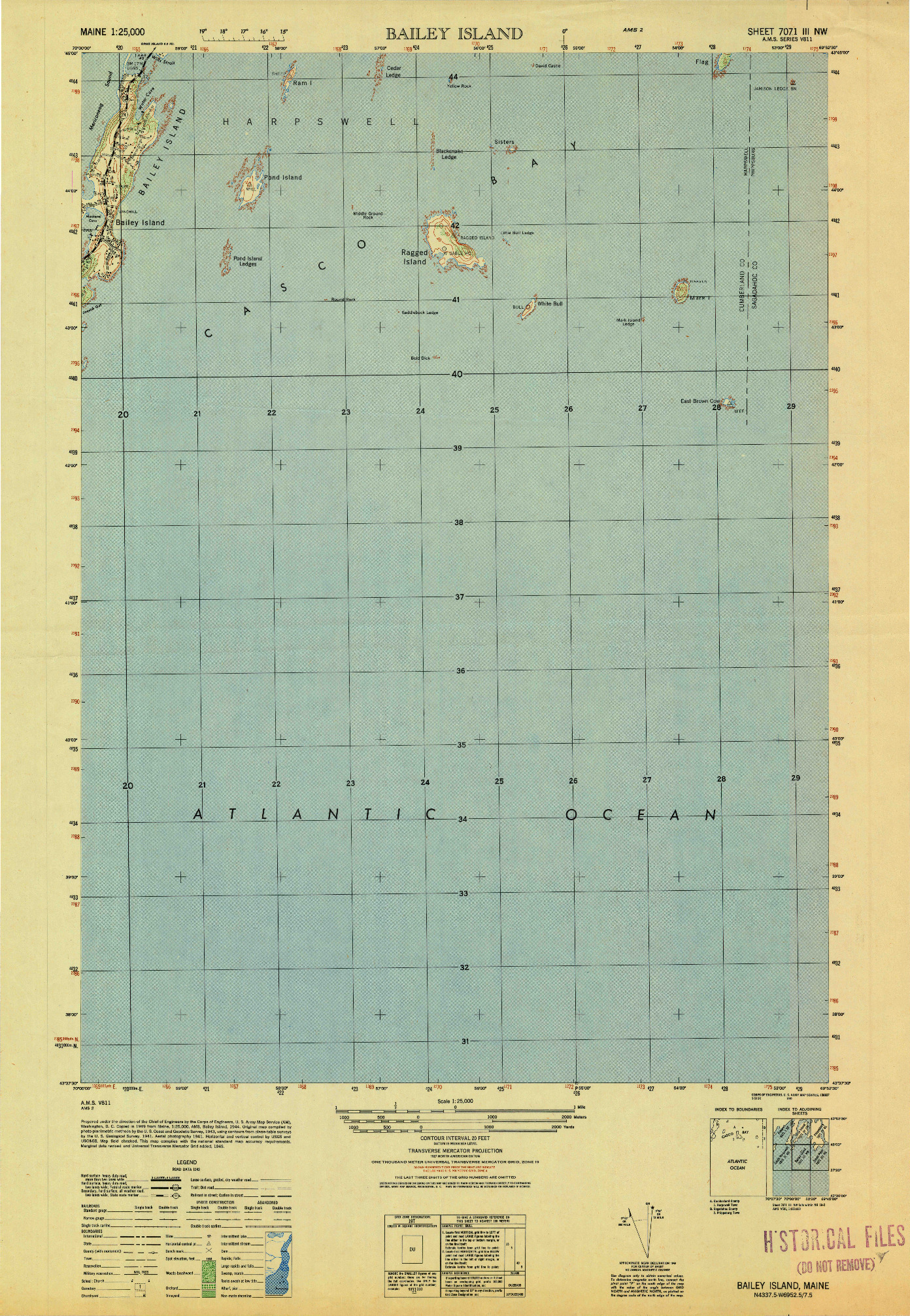 USGS 1:25000-SCALE QUADRANGLE FOR BAILEY ISLAND, ME 1950