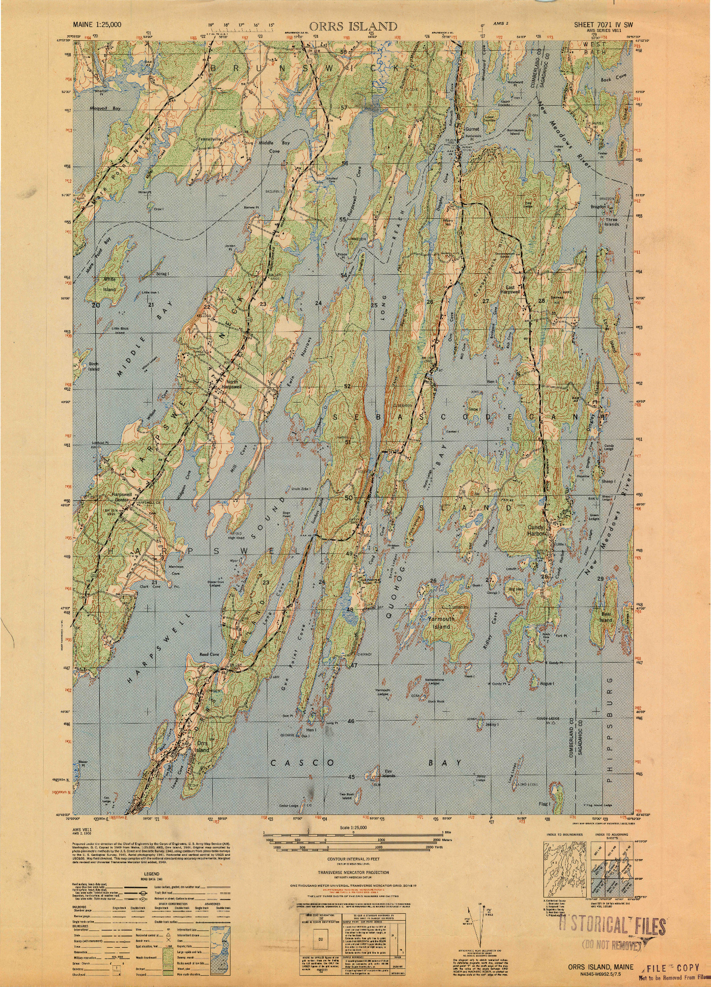 USGS 1:25000-SCALE QUADRANGLE FOR ORRS ISLAND, ME 1950