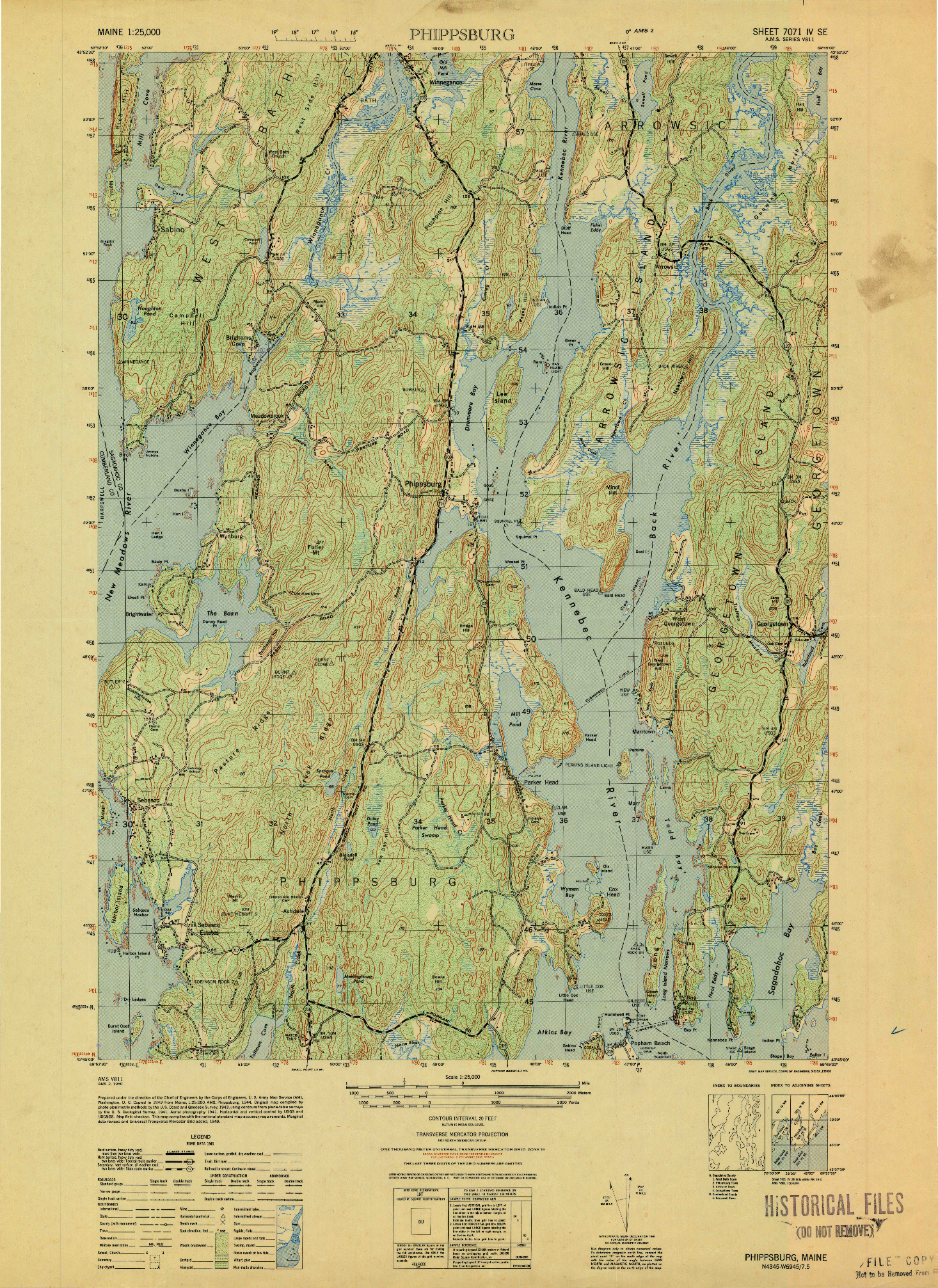 USGS 1:25000-SCALE QUADRANGLE FOR PHIPPSBURG, ME 1950