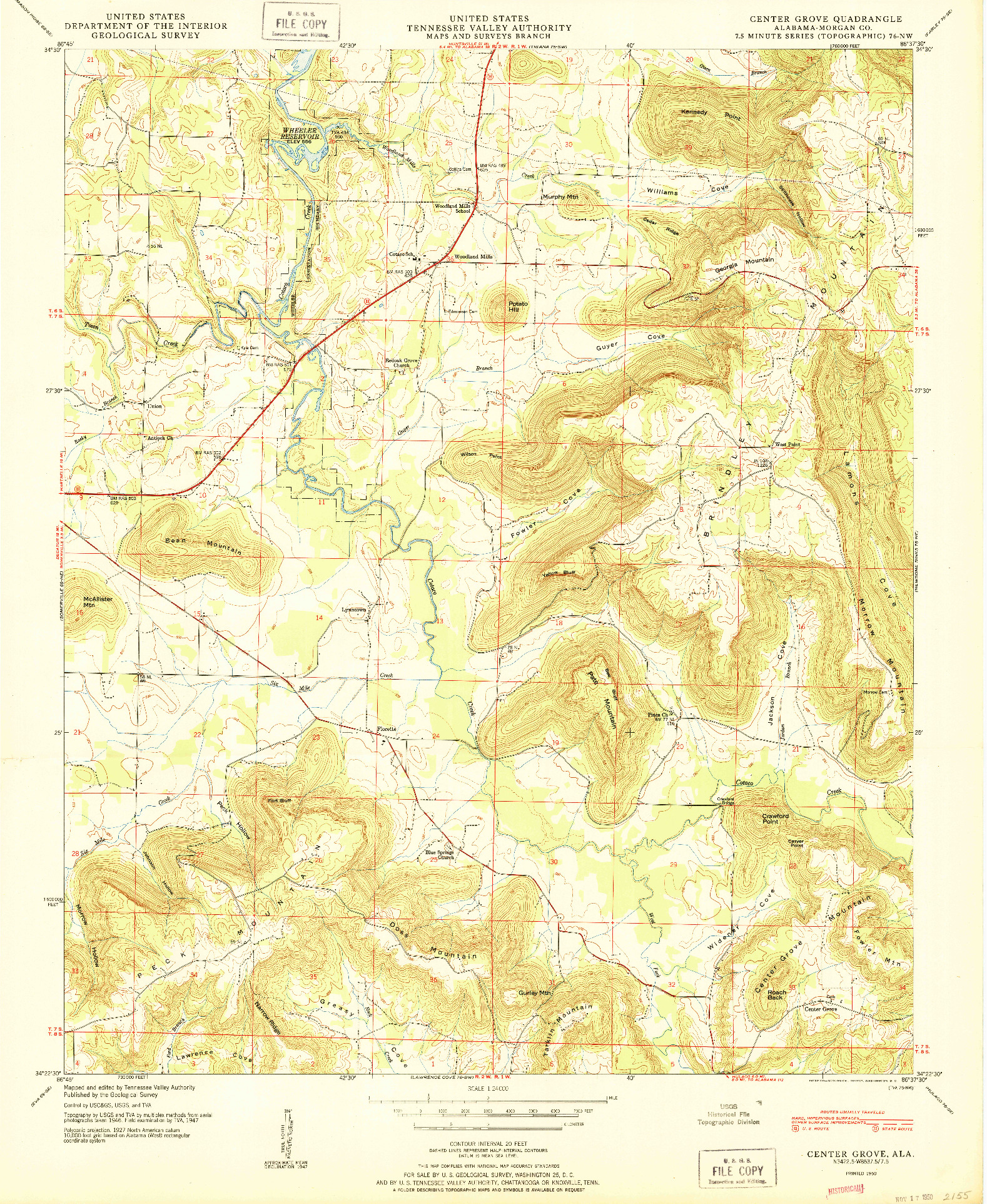 USGS 1:24000-SCALE QUADRANGLE FOR CENTER GROVE, AL 1950