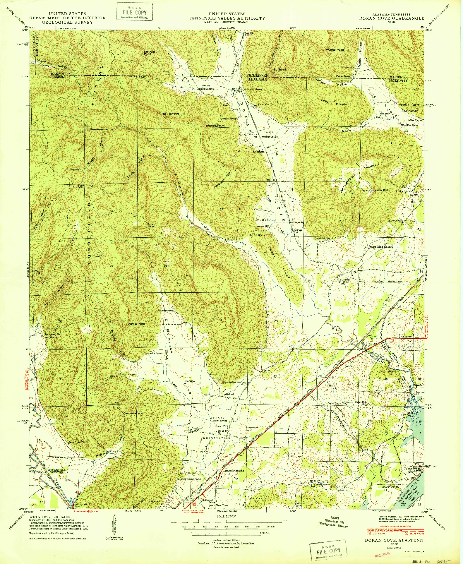 USGS 1:24000-SCALE QUADRANGLE FOR DORAN COVE, AL 1950