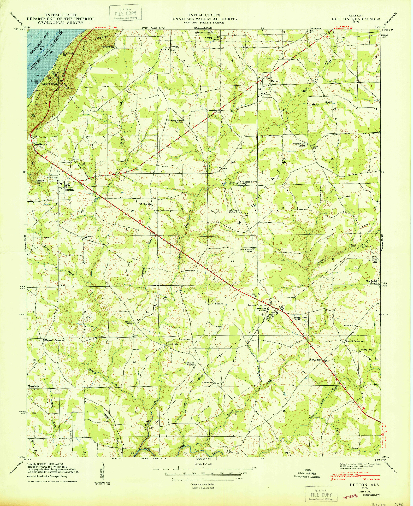 USGS 1:24000-SCALE QUADRANGLE FOR DUTTON, AL 1950