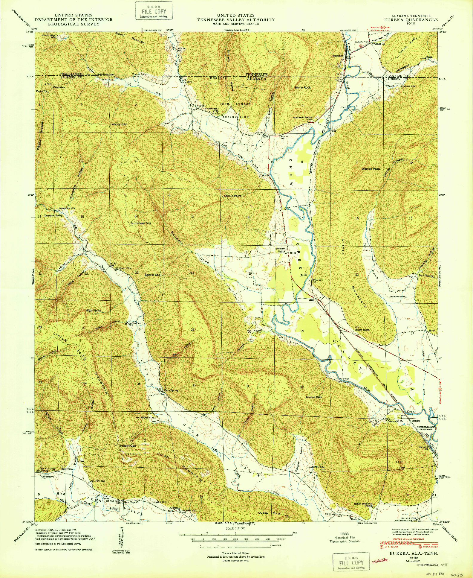 USGS 1:24000-SCALE QUADRANGLE FOR EUREKA, AL 1950