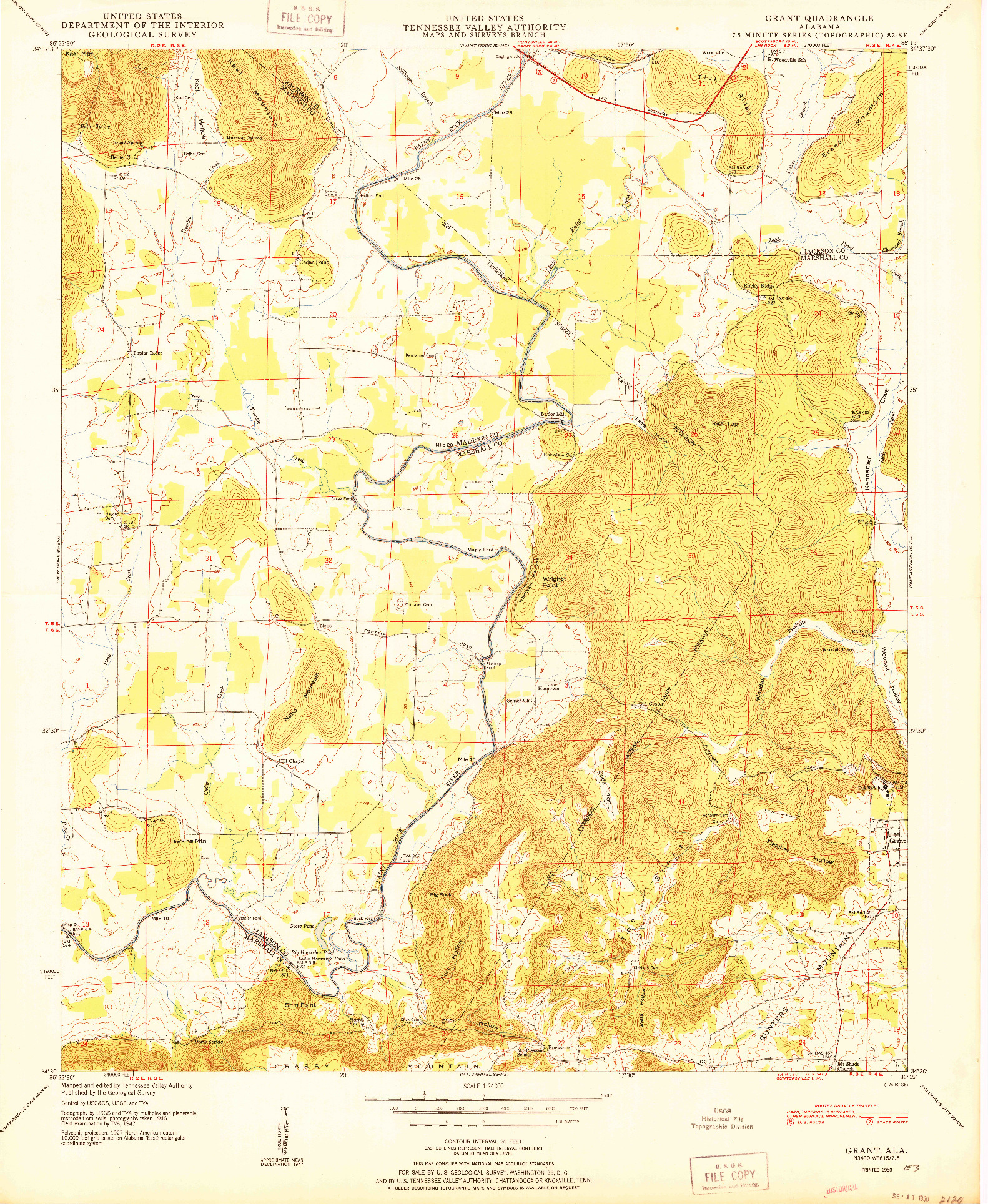 USGS 1:24000-SCALE QUADRANGLE FOR GRANT, AL 1950