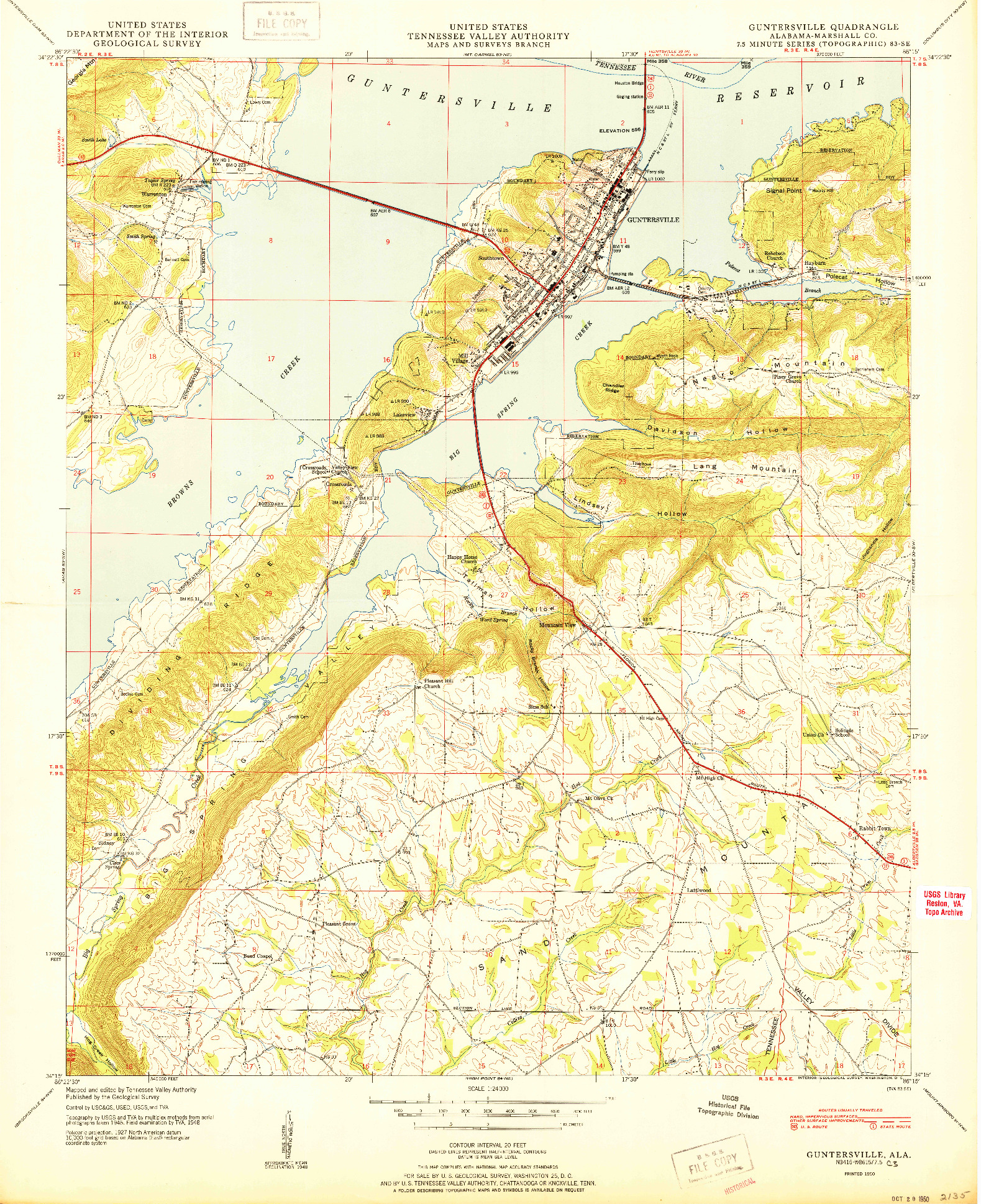 USGS 1:24000-SCALE QUADRANGLE FOR GUNTERSVILLE, AL 1950