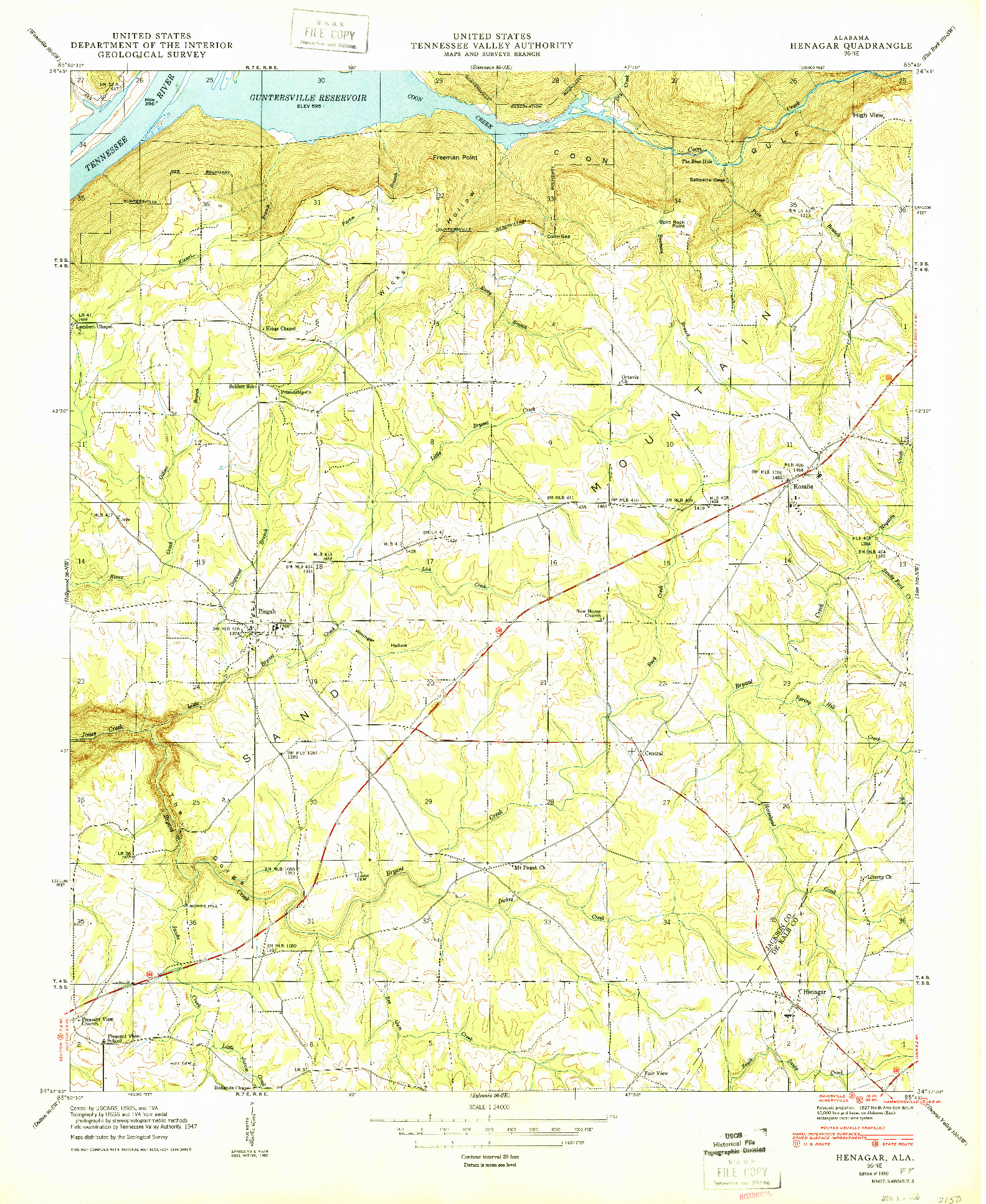 USGS 1:24000-SCALE QUADRANGLE FOR HENAGAR, AL 1950