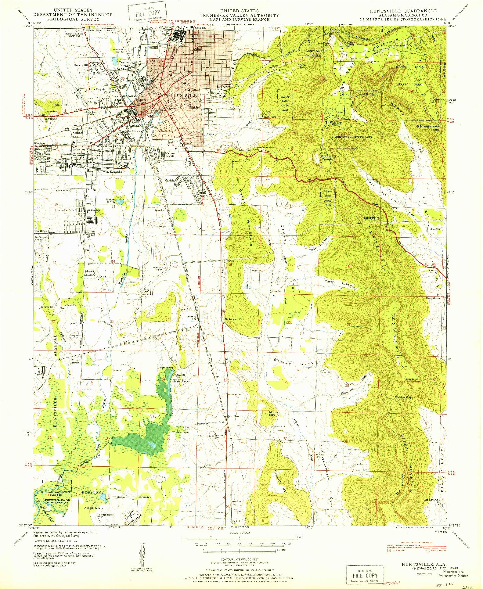 USGS 1:24000-SCALE QUADRANGLE FOR HUNTSVILLE, AL 1950