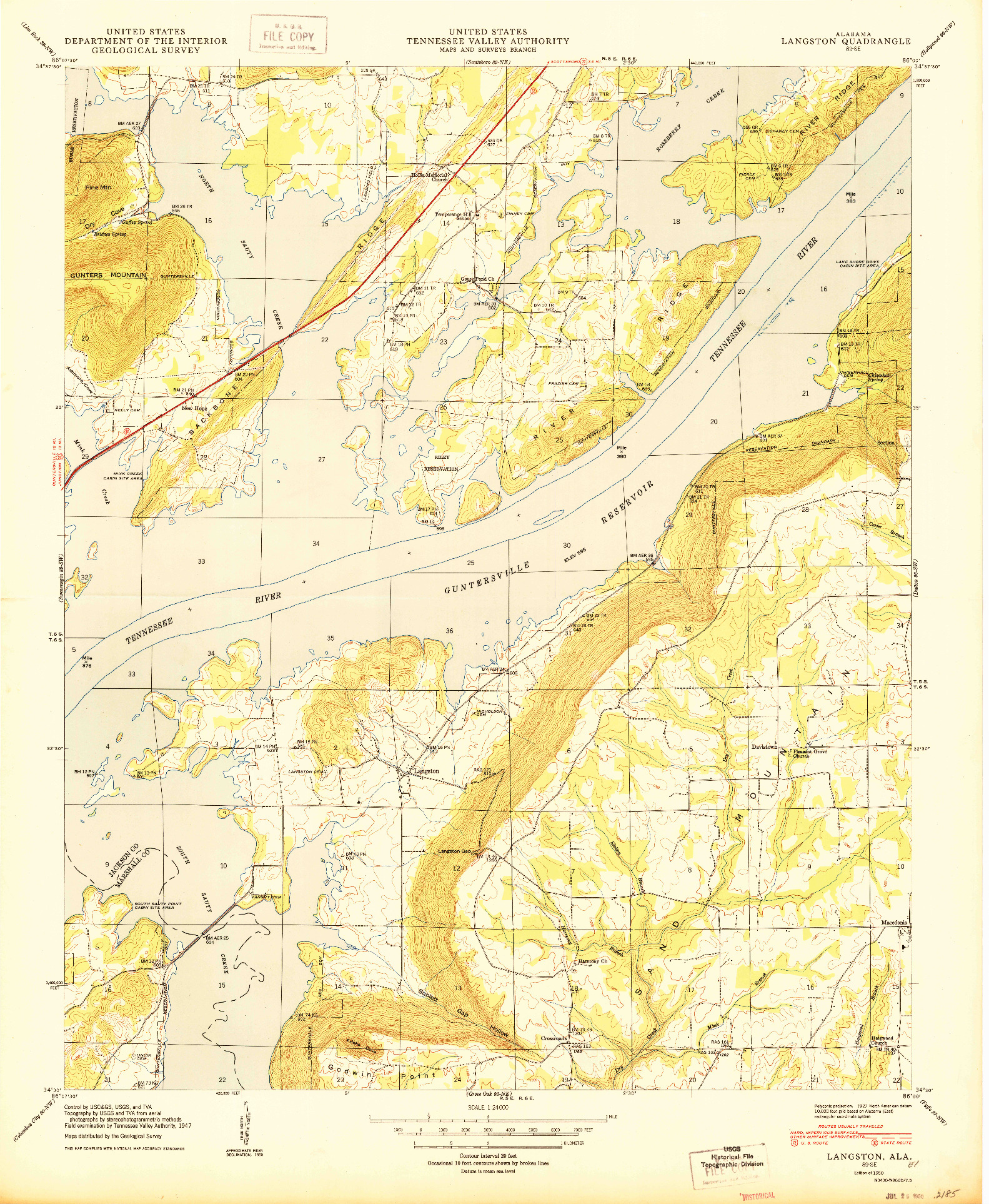 USGS 1:24000-SCALE QUADRANGLE FOR LANGSTON, AL 1950