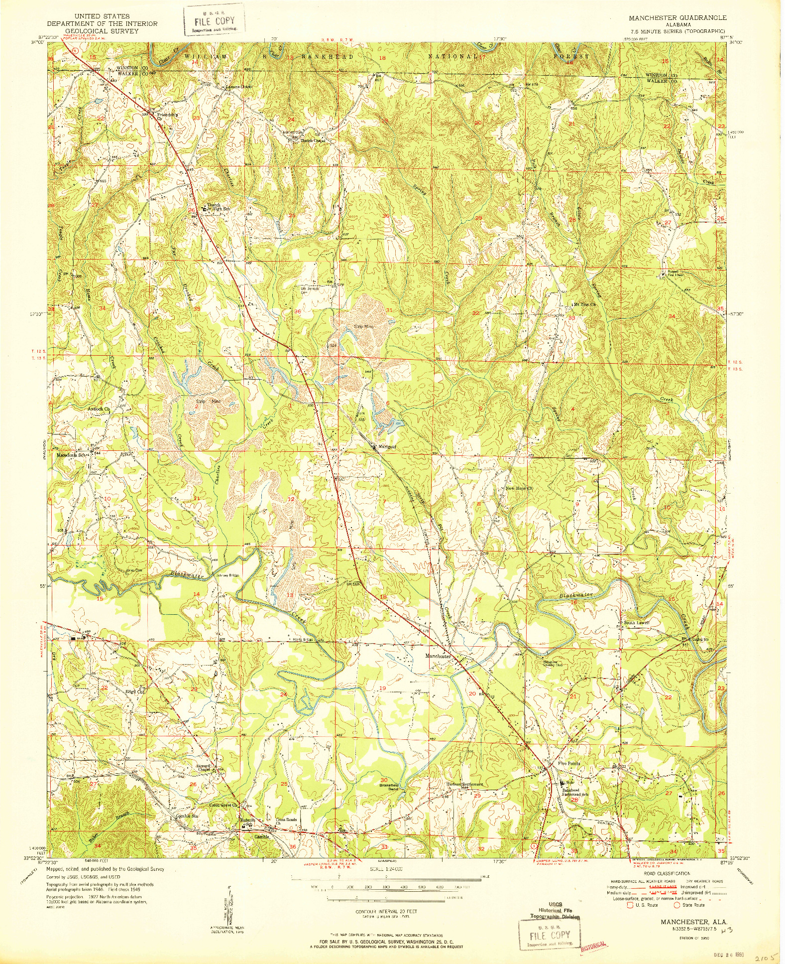 USGS 1:24000-SCALE QUADRANGLE FOR MANCHESTER, AL 1950