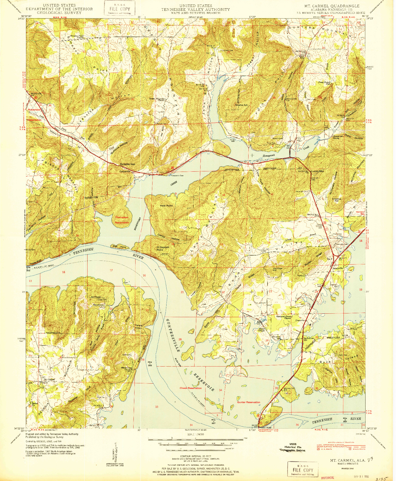 USGS 1:24000-SCALE QUADRANGLE FOR MT CARMEL, AL 1950