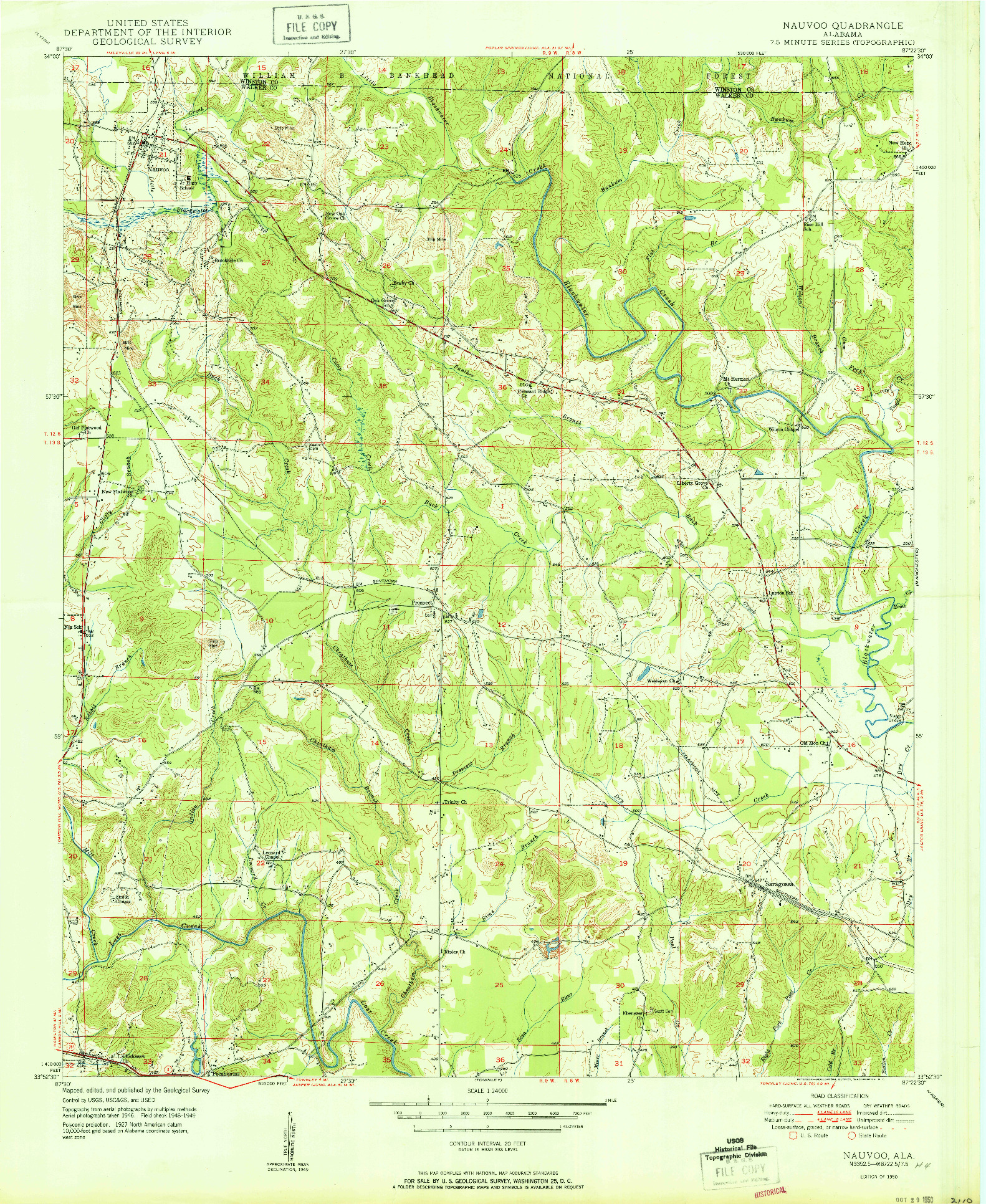USGS 1:24000-SCALE QUADRANGLE FOR NAUVOO, AL 1950