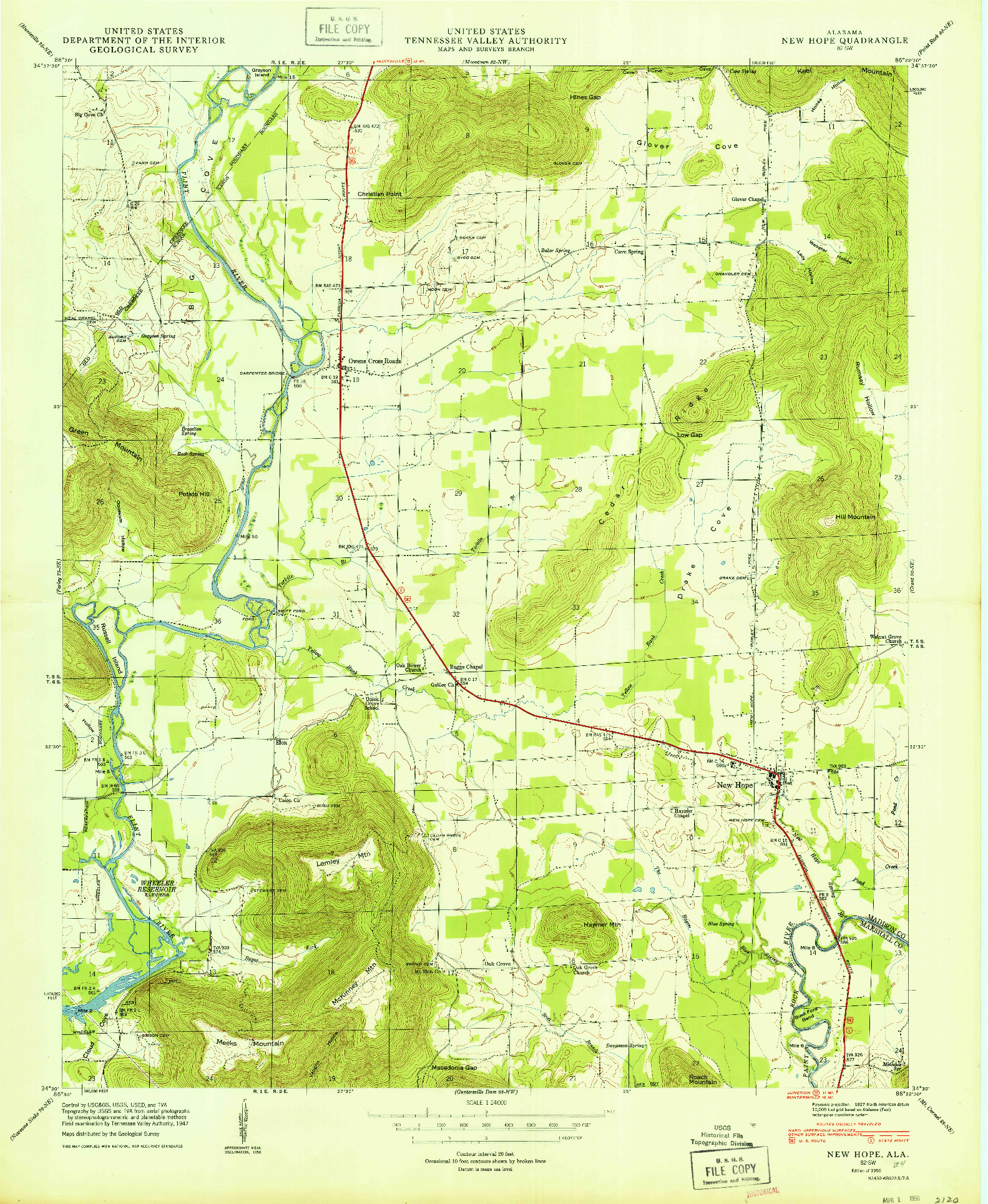 USGS 1:24000-SCALE QUADRANGLE FOR NEW HOPE, AL 1950