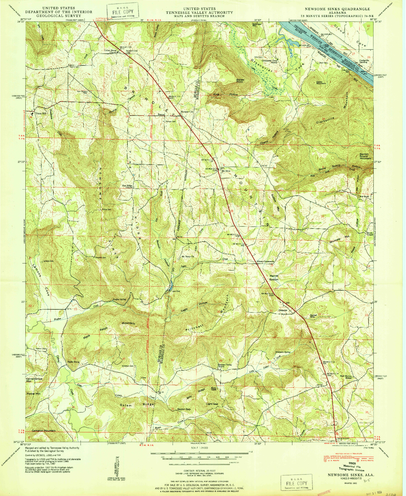 USGS 1:24000-SCALE QUADRANGLE FOR NEWSOME SINKS, AL 1950