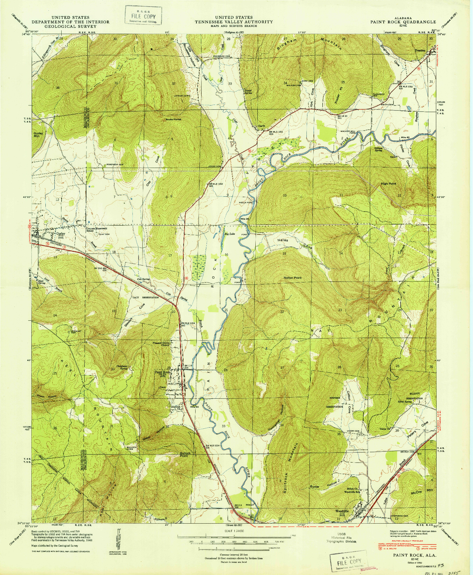 USGS 1:24000-SCALE QUADRANGLE FOR PAINT ROCK, AL 1950