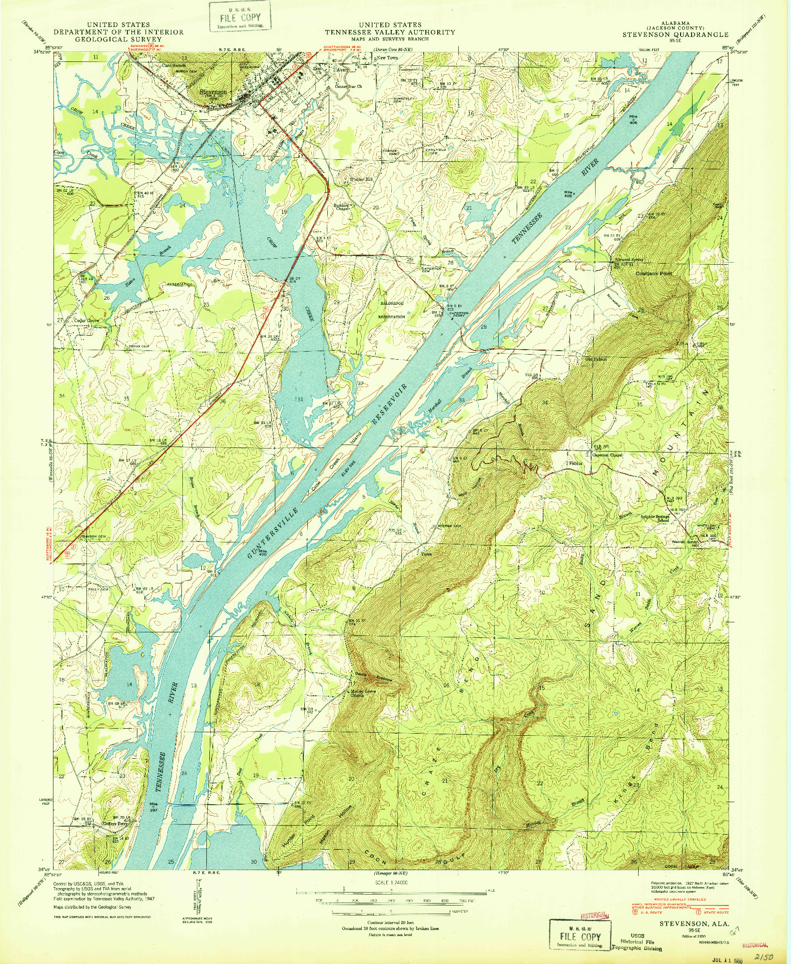 USGS 1:24000-SCALE QUADRANGLE FOR STEVENSON, AL 1950