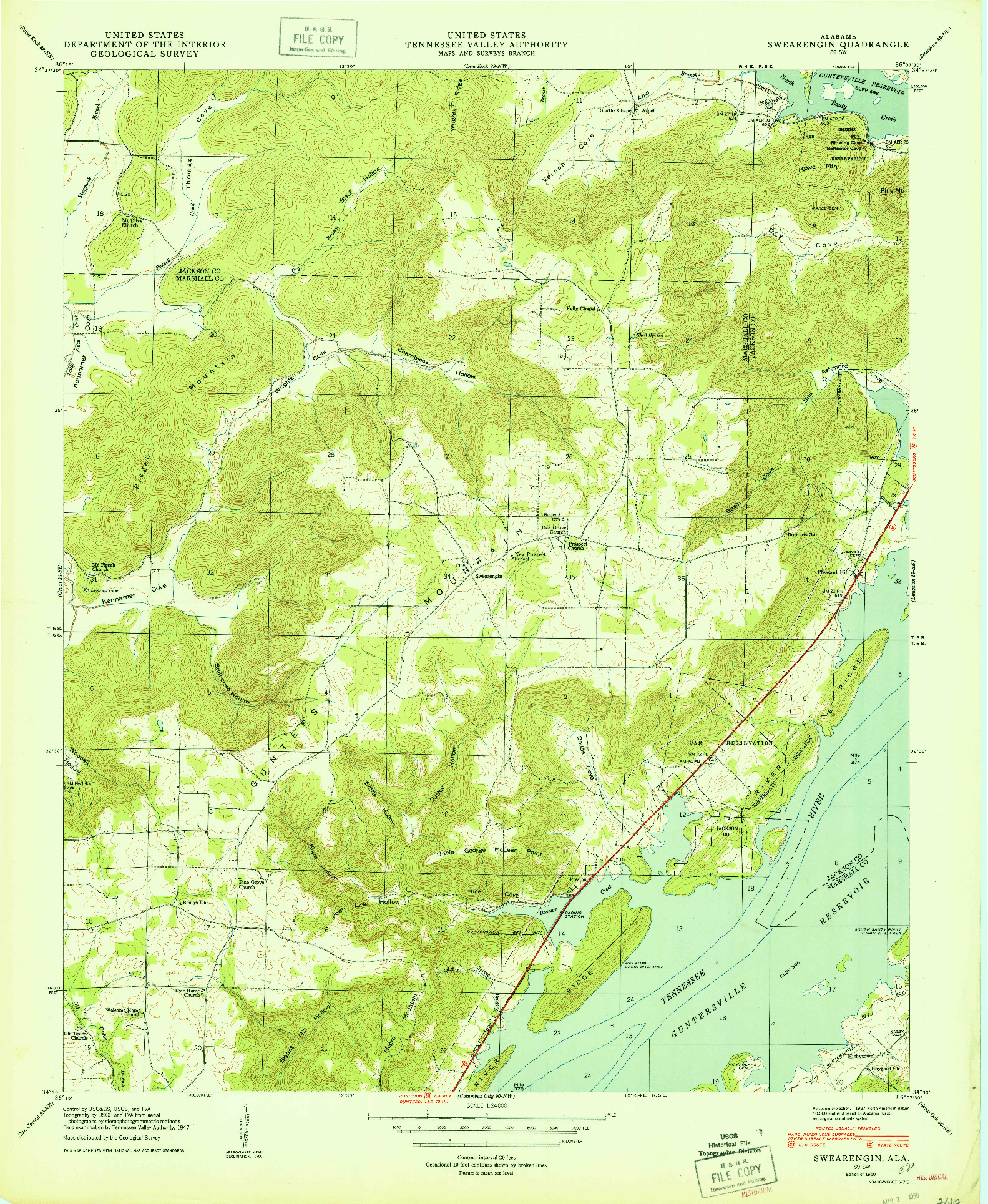 USGS 1:24000-SCALE QUADRANGLE FOR SWEARENGIN, AL 1950