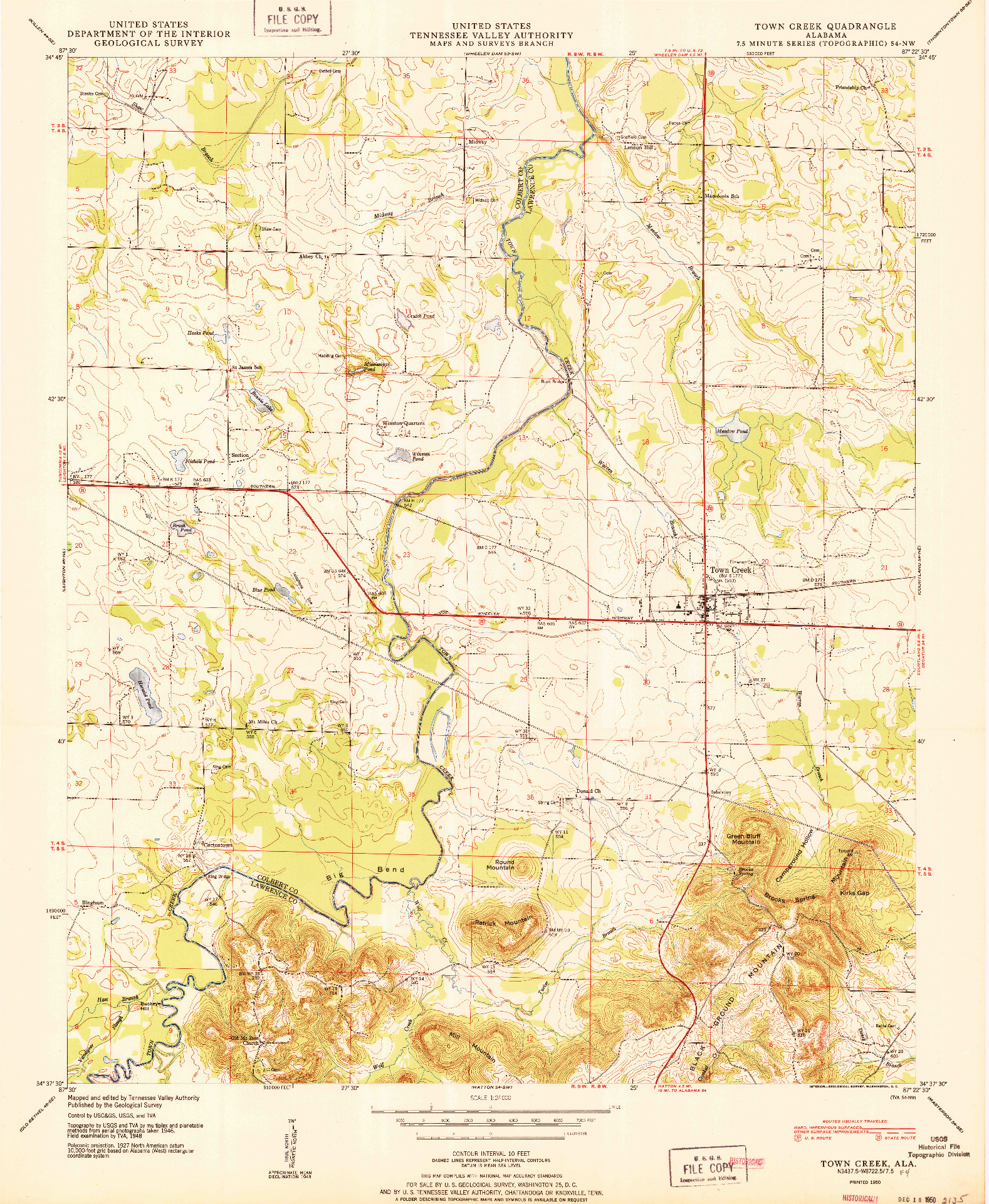 USGS 1:24000-SCALE QUADRANGLE FOR TOWN CREEK, AL 1950