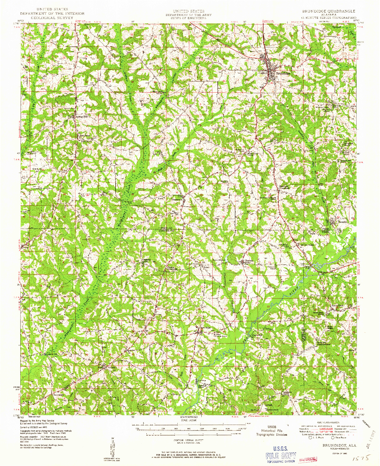 USGS 1:62500-SCALE QUADRANGLE FOR BRUNDIDGE, AL 1950