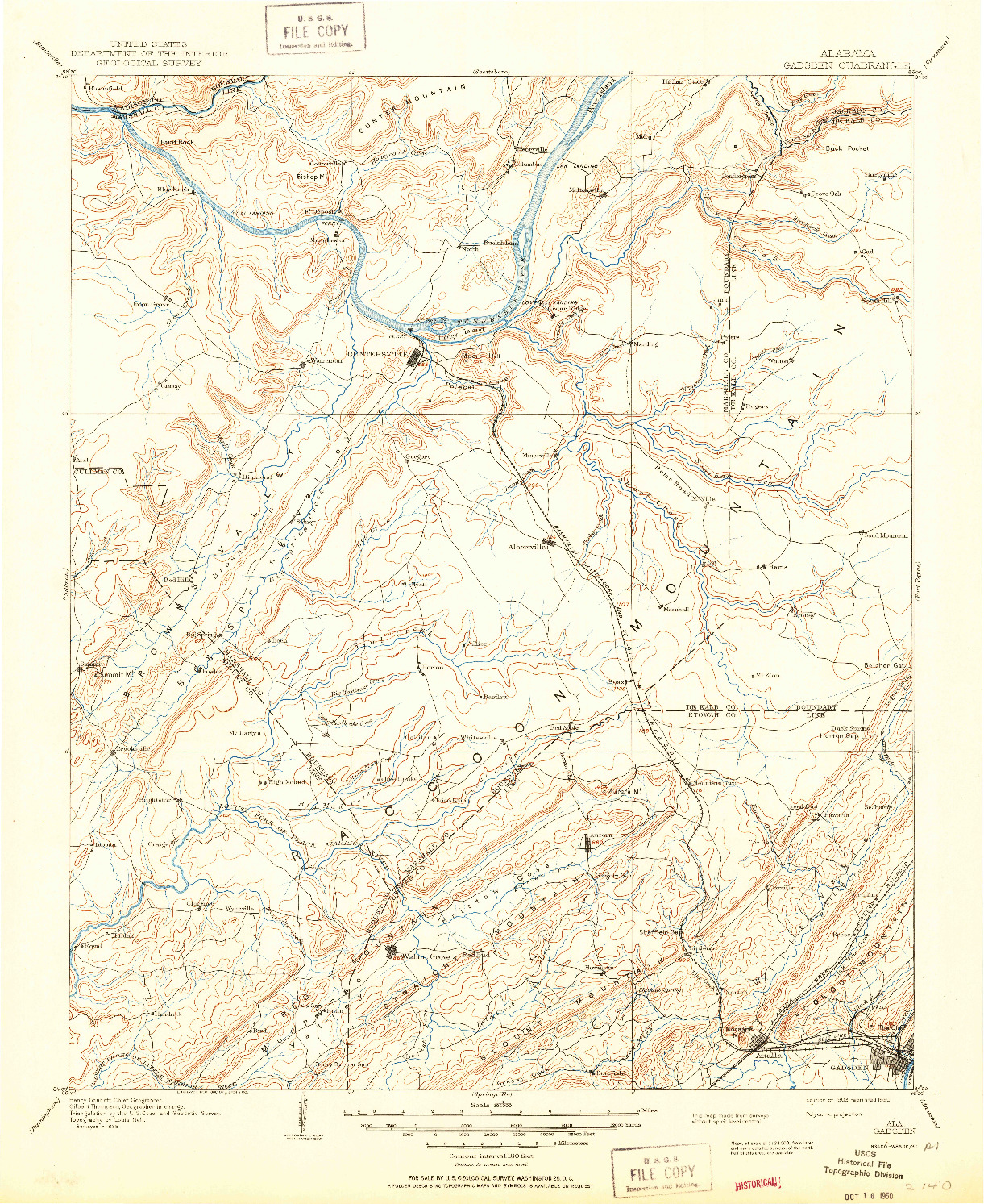 USGS 1:125000-SCALE QUADRANGLE FOR GADSDEN, AL 1903