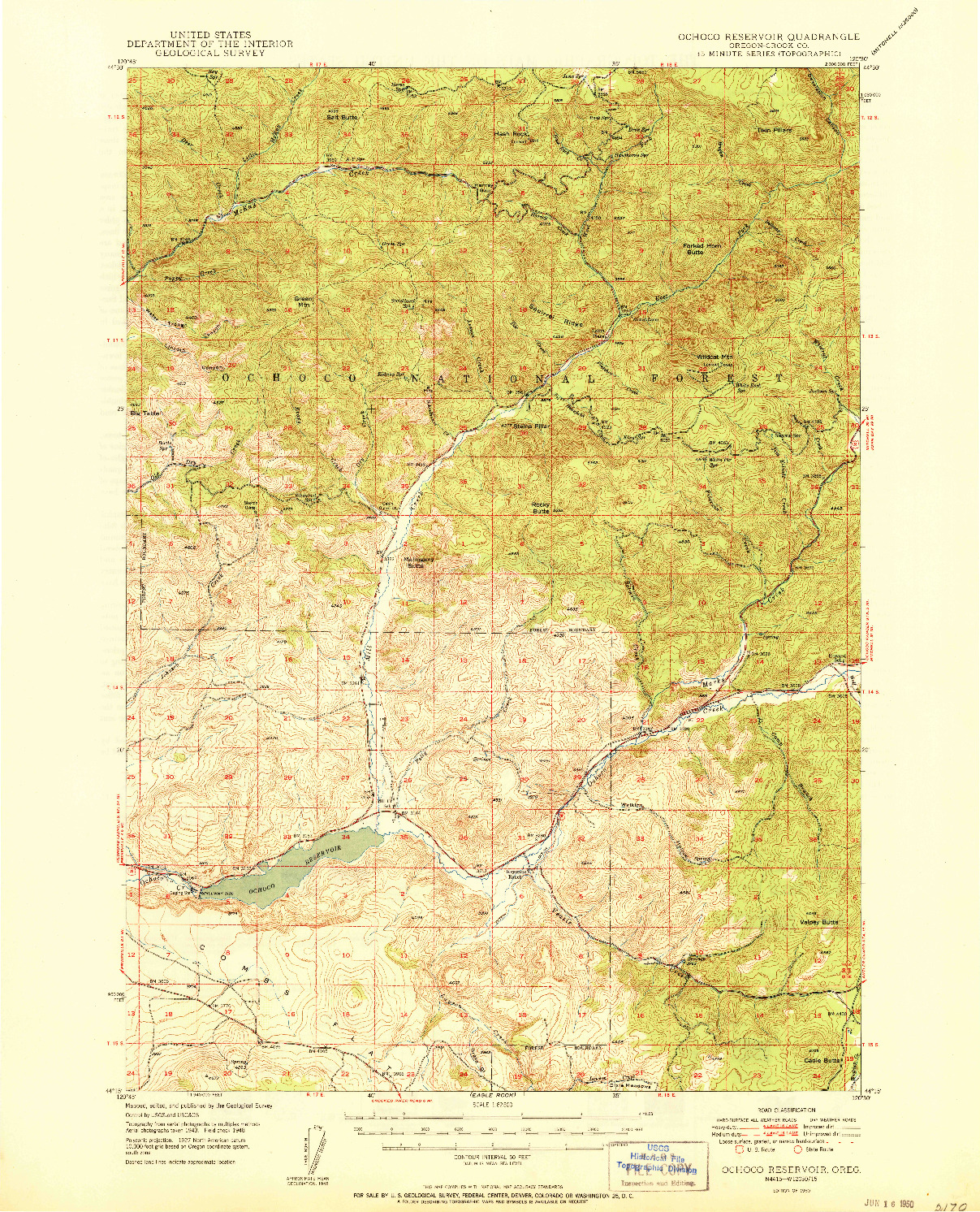 USGS 1:62500-SCALE QUADRANGLE FOR OCHOCO RESERVOIR, OR 1950