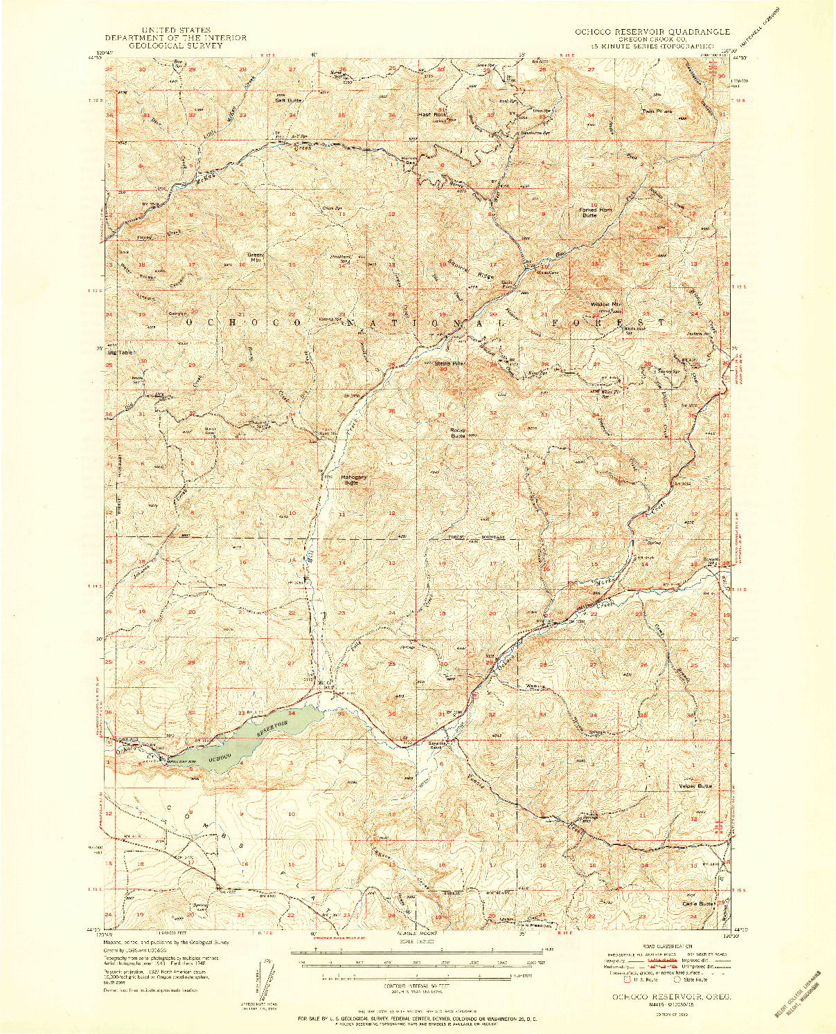 USGS 1:62500-SCALE QUADRANGLE FOR OCHOCO RESERVOIR, OR 1950