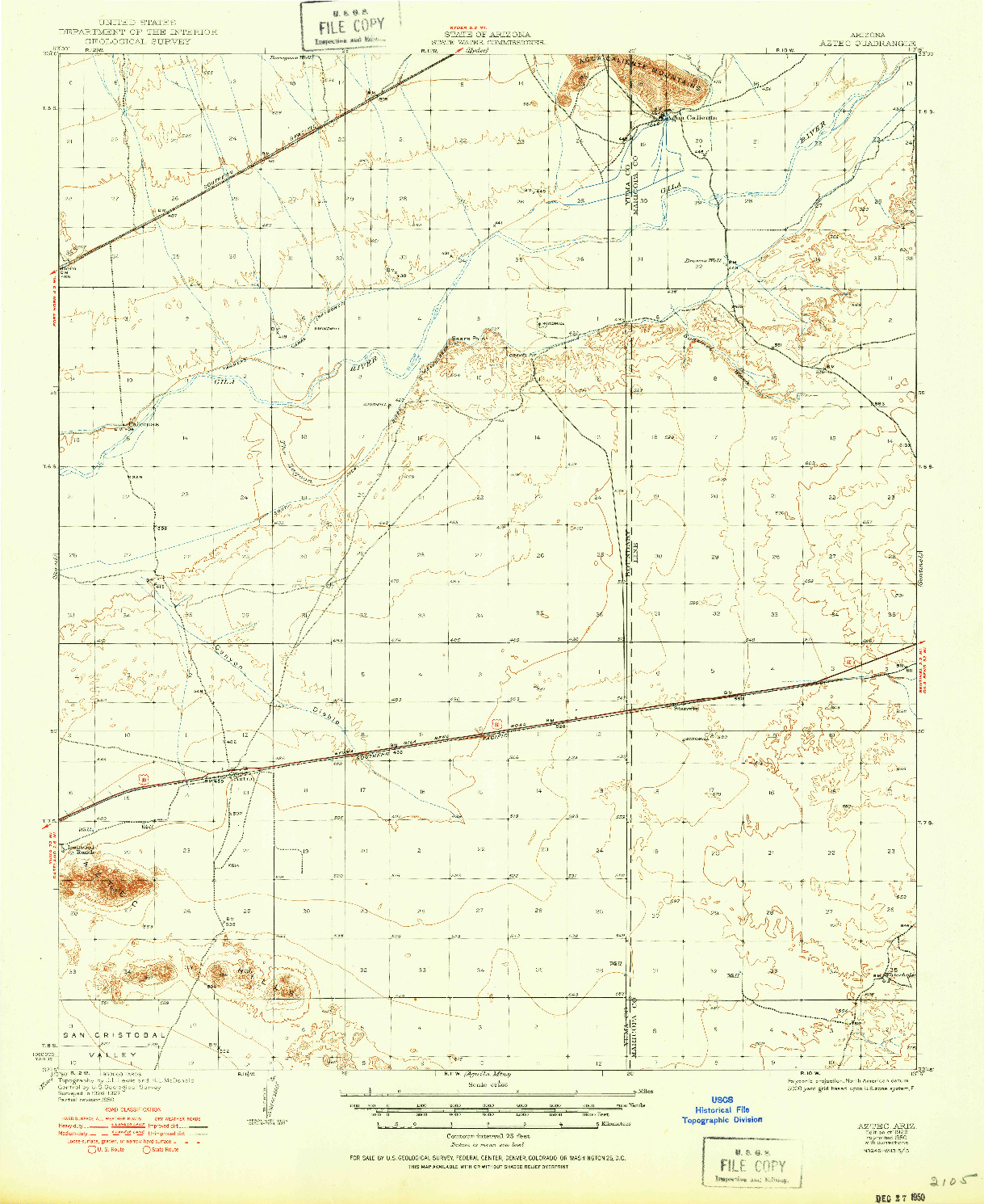 USGS 1:62500-SCALE QUADRANGLE FOR AZTEC, AZ 1929