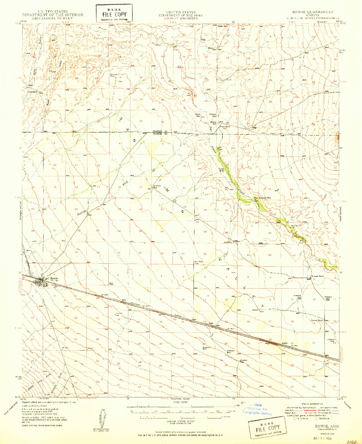 USGS 1:62500-SCALE QUADRANGLE FOR BOWIE, AZ 1950