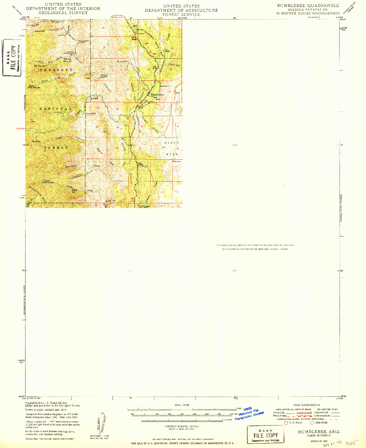 USGS 1:62500-SCALE QUADRANGLE FOR BUMBLEBEE, AZ 1950