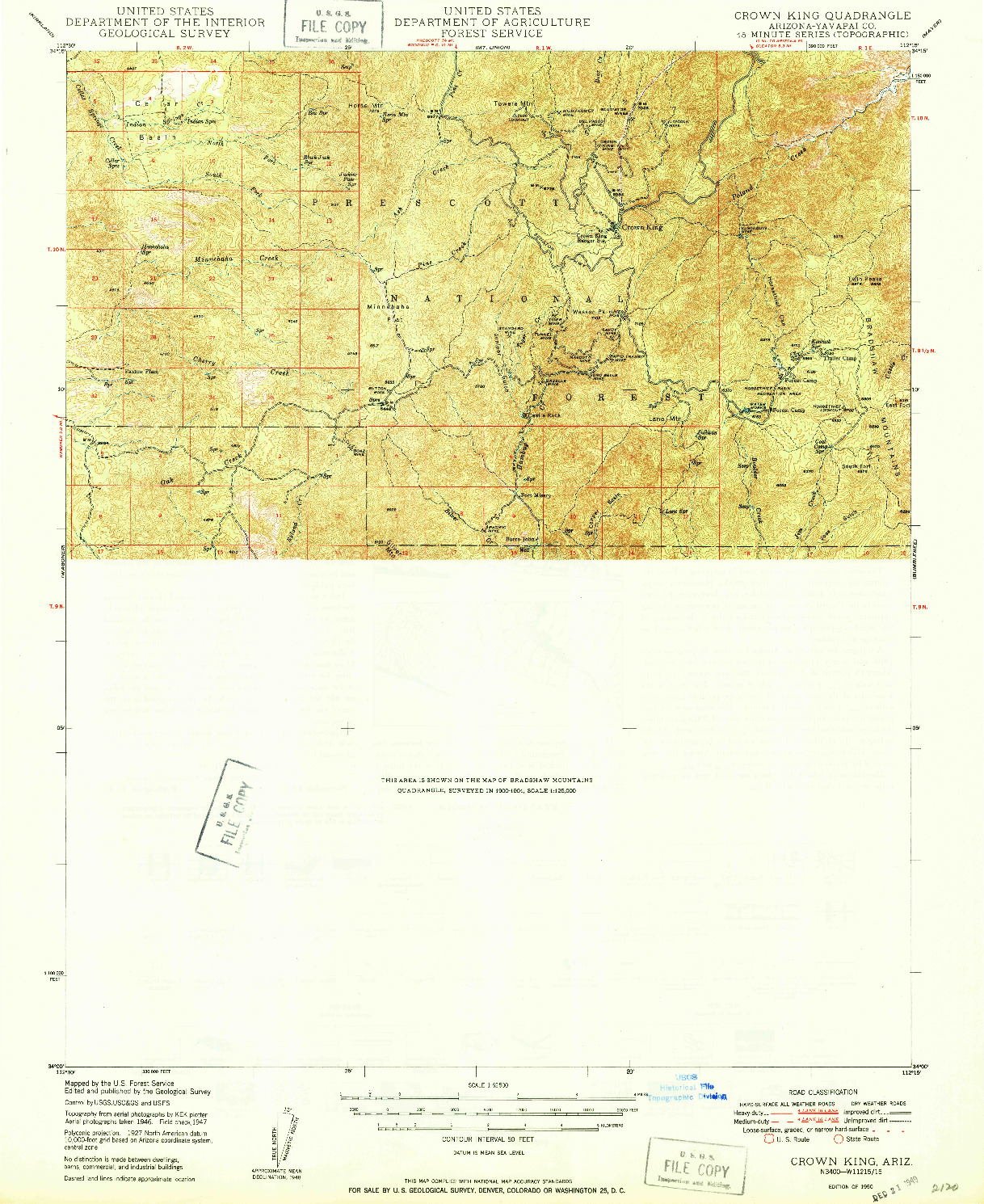 USGS 1:62500-SCALE QUADRANGLE FOR CROWN KING, AZ 1950
