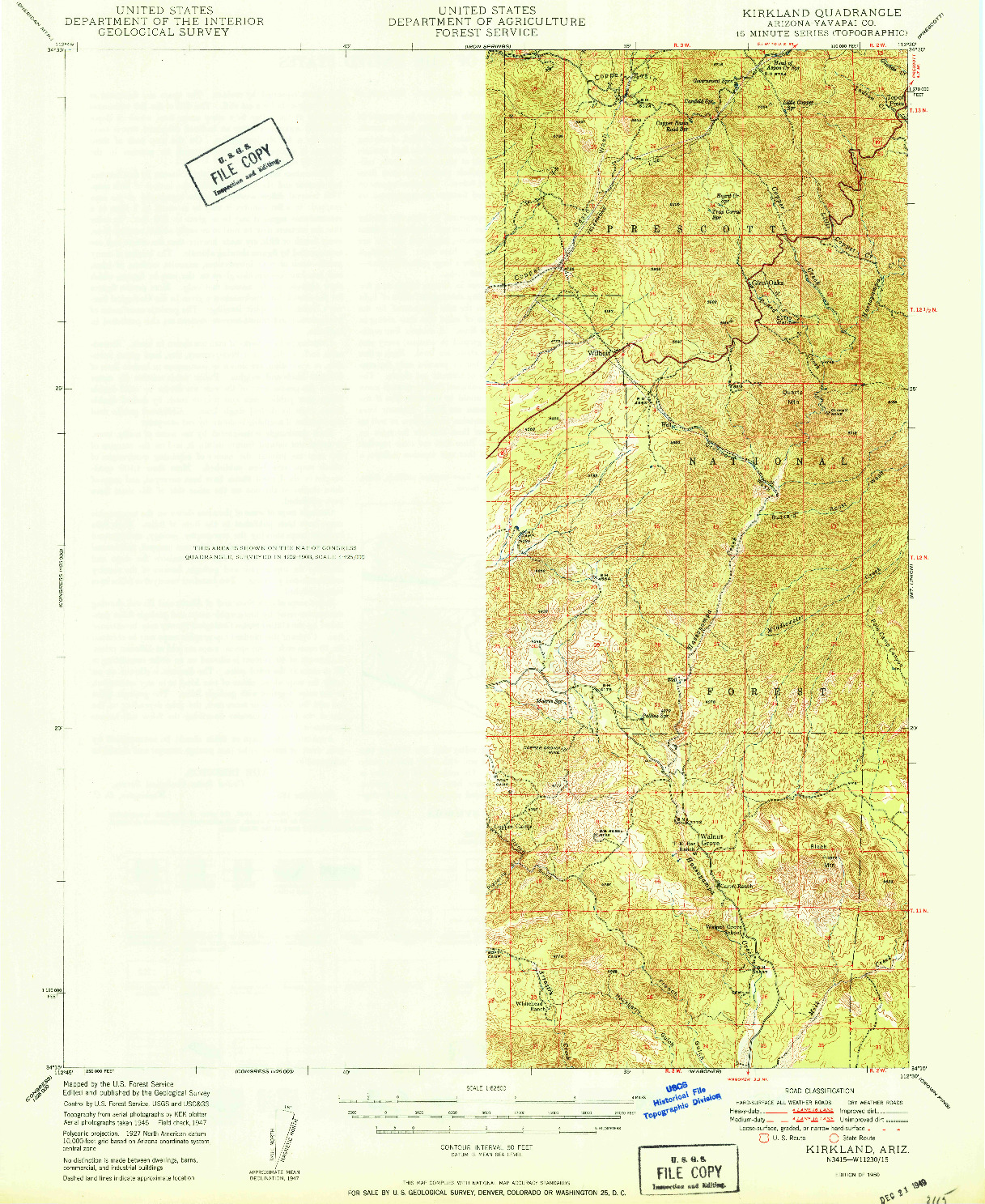 USGS 1:62500-SCALE QUADRANGLE FOR KIRKLAND, AZ 1950