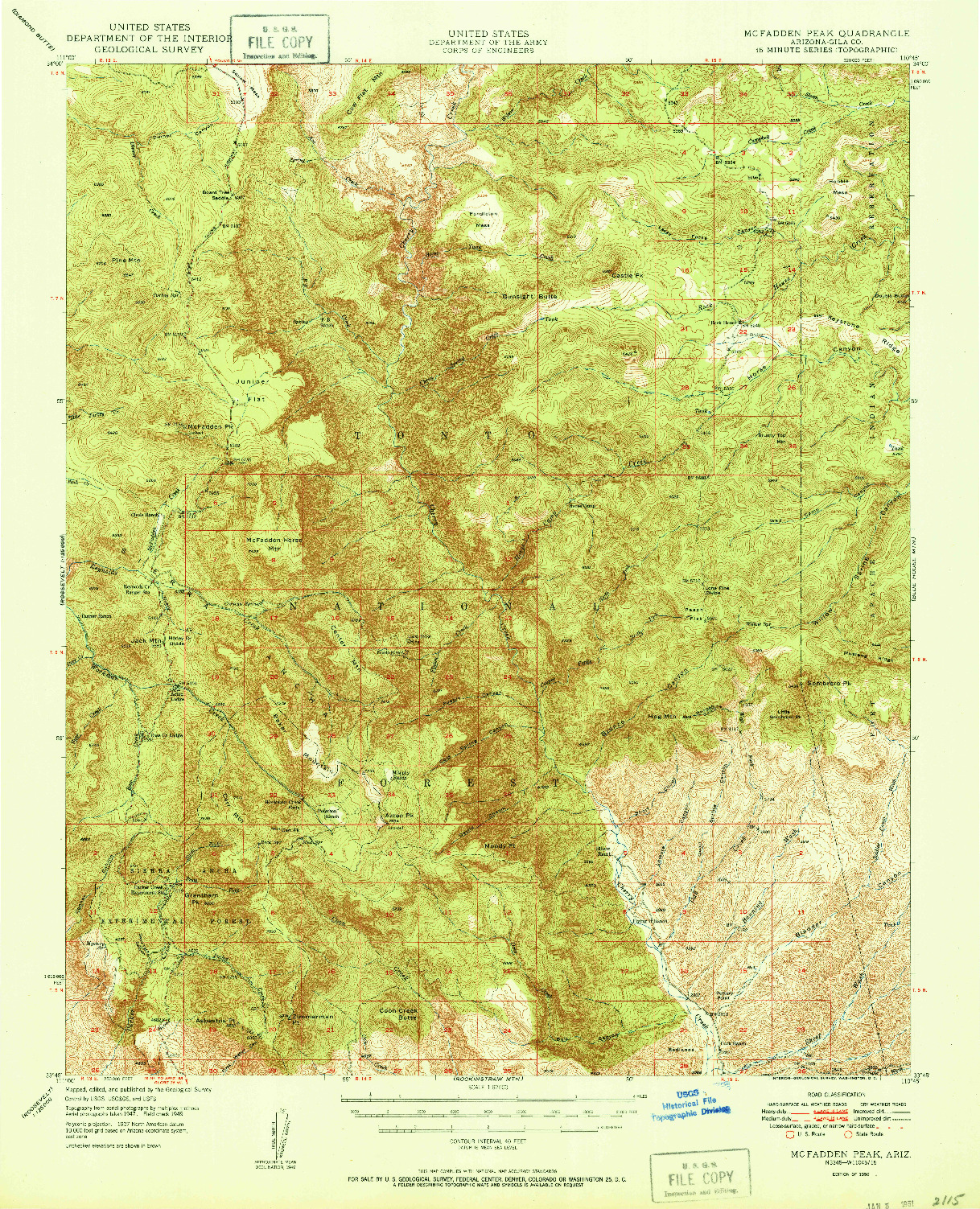 USGS 1:62500-SCALE QUADRANGLE FOR MCFADDEN PEAK, AZ 1950