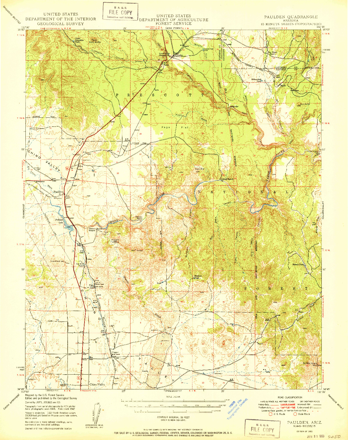 USGS 1:62500-SCALE QUADRANGLE FOR PAULDEN, AZ 1950