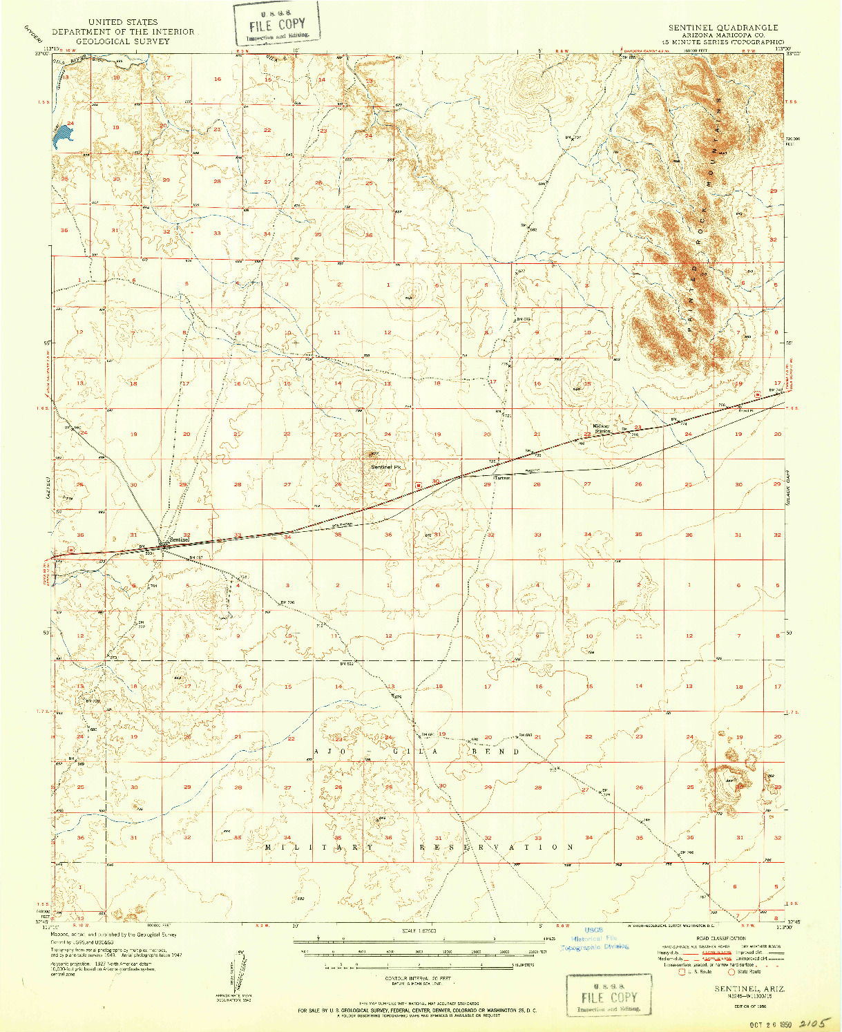 USGS 1:62500-SCALE QUADRANGLE FOR SENTINEL, AZ 1950
