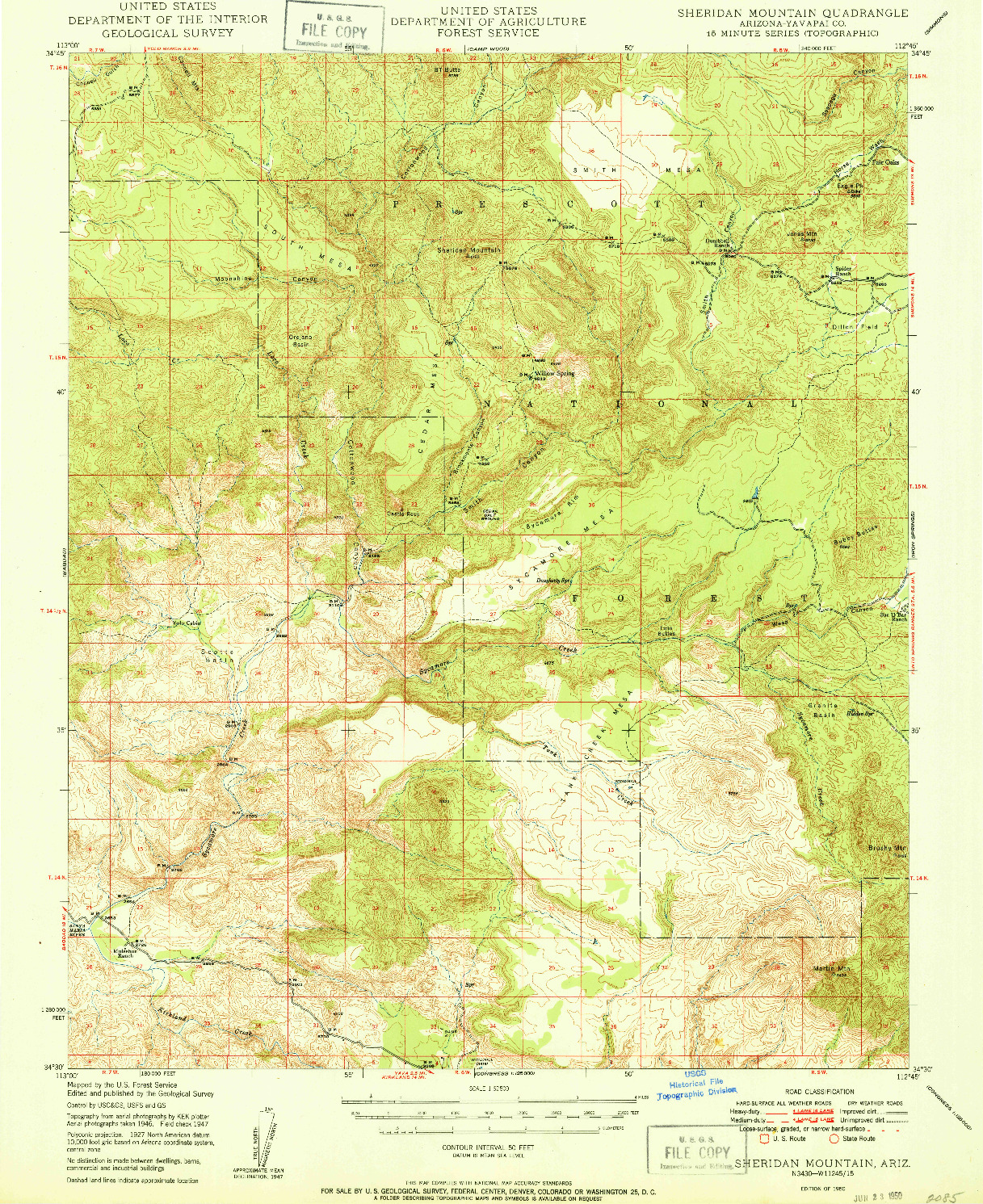 USGS 1:62500-SCALE QUADRANGLE FOR SHERIDAN MOUNTAIN, AZ 1950